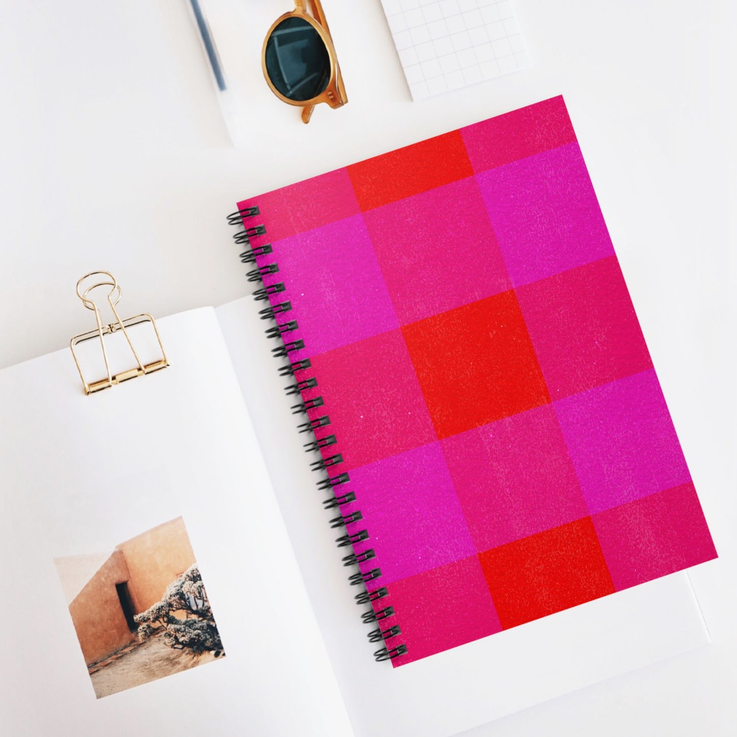 Spiral Notebook - Pink & Purple Textured Gingham