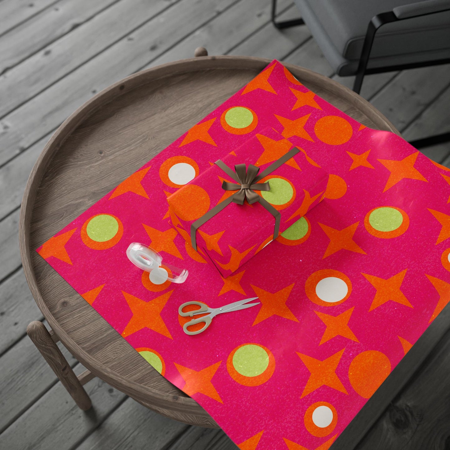 Gift Wrap Papers - Mid-Century Stars and Cocktail Olive Design - Magenta