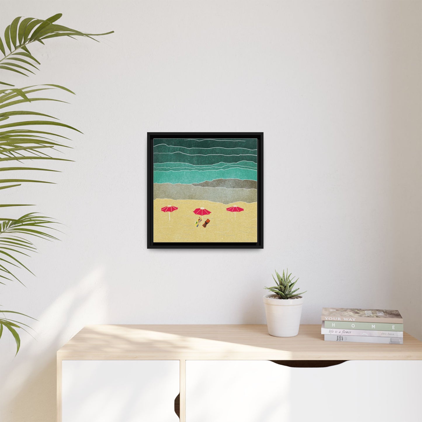 Wall Art Canvas- Seaside Vacation wth red umbrellas