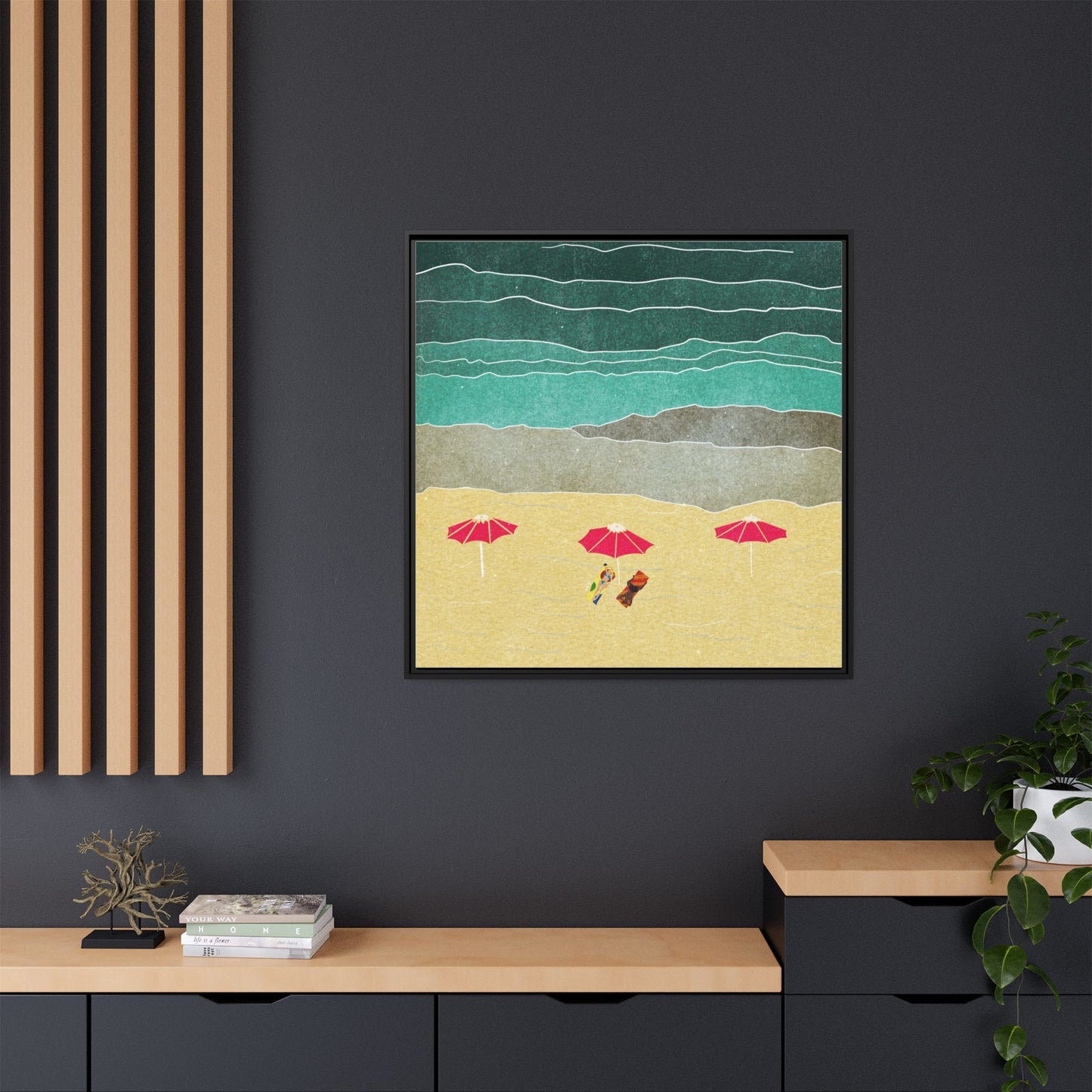 Wall Art Canvas- Seaside Vacation wth red umbrellas