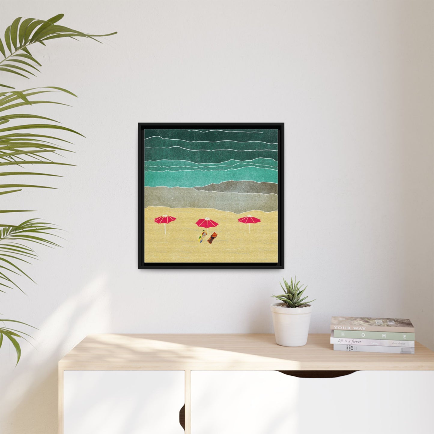 Wall Art Canvas- Seaside Vacation wth red umbrellas