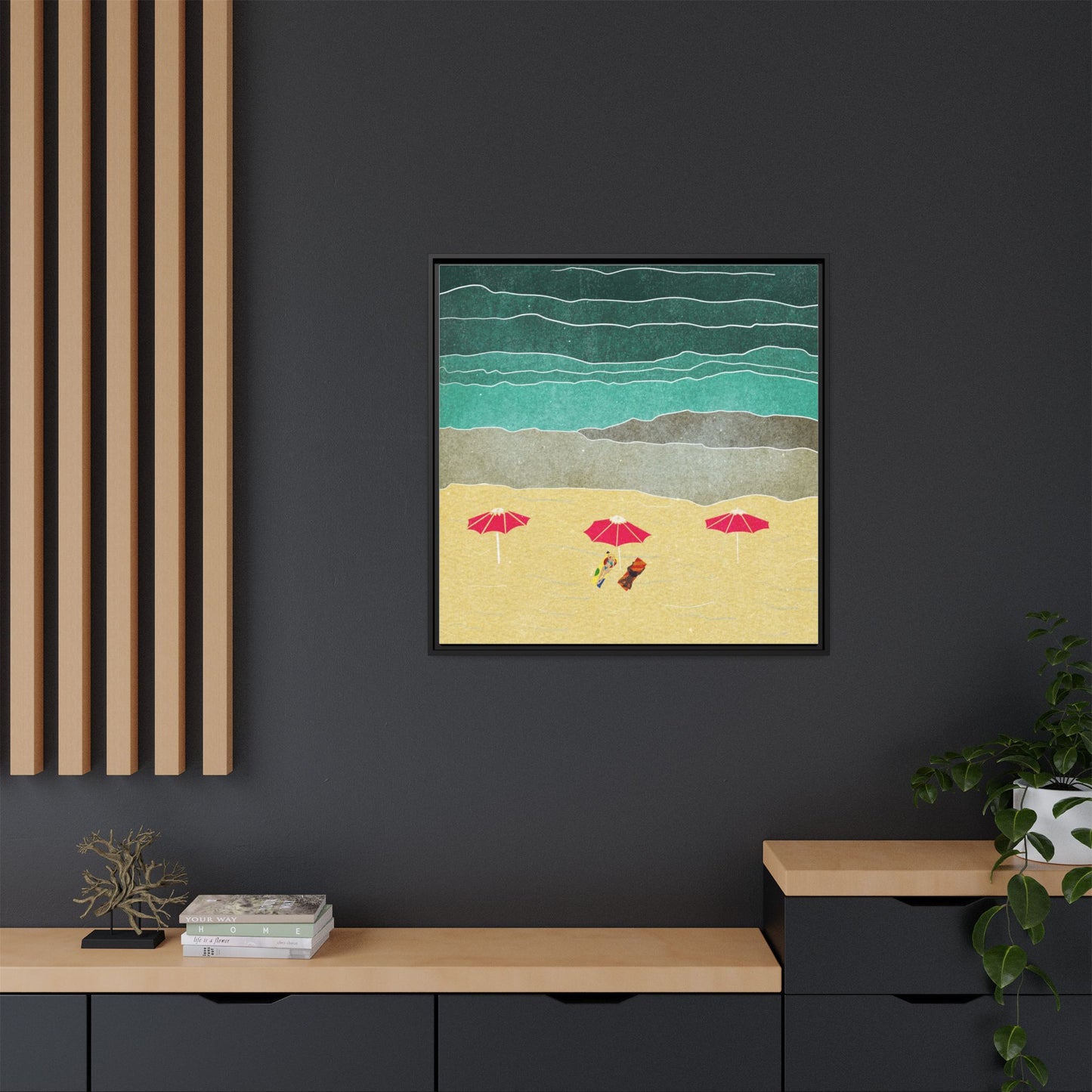 Wall Art Canvas- Seaside Vacation wth red umbrellas