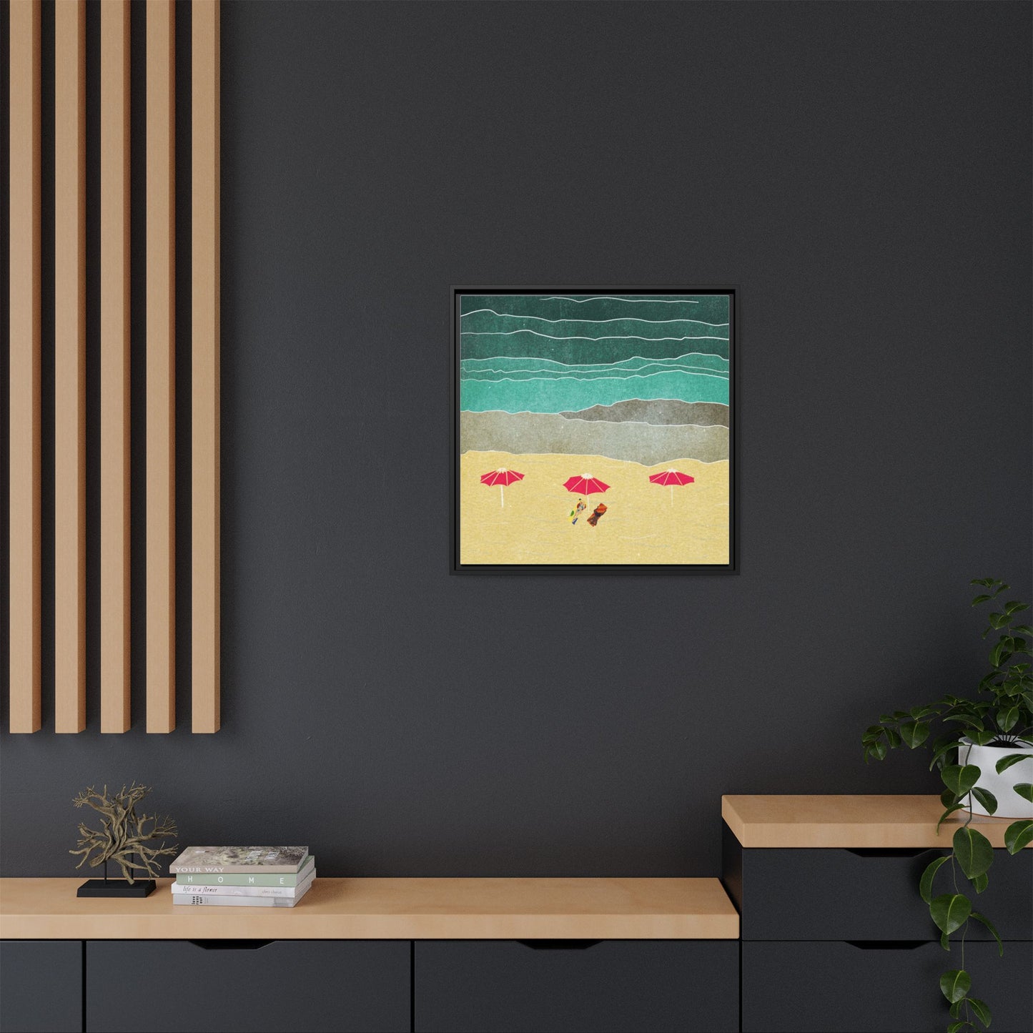 Wall Art Canvas- Seaside Vacation wth red umbrellas