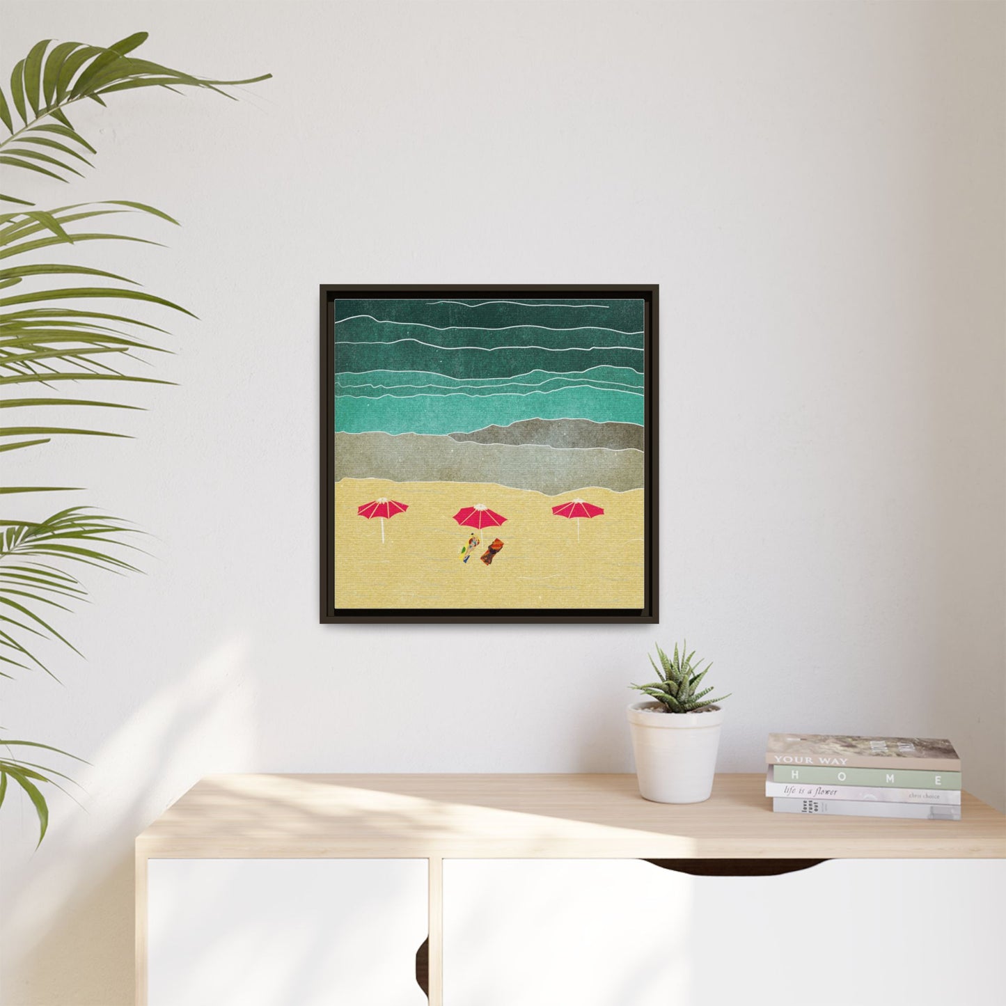 Wall Art Canvas- Seaside Vacation wth red umbrellas