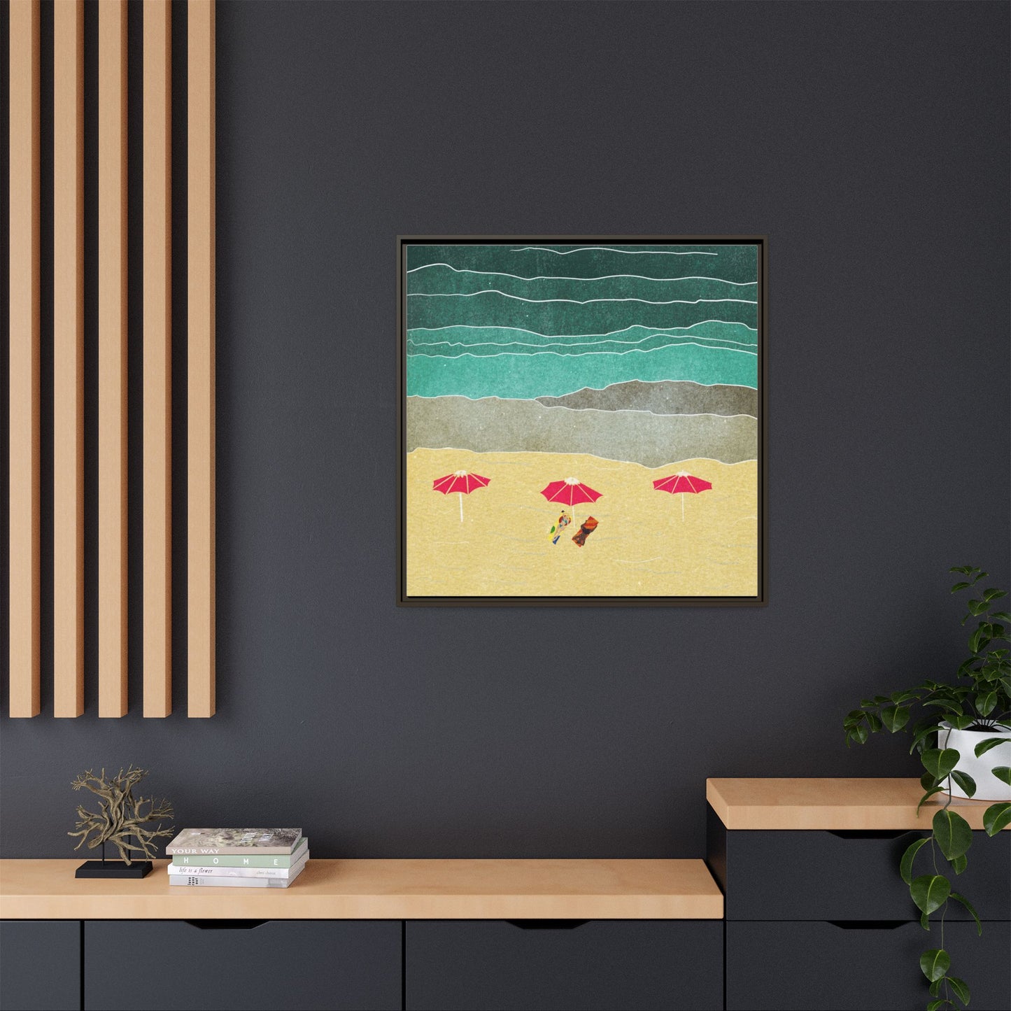 Wall Art Canvas- Seaside Vacation wth red umbrellas