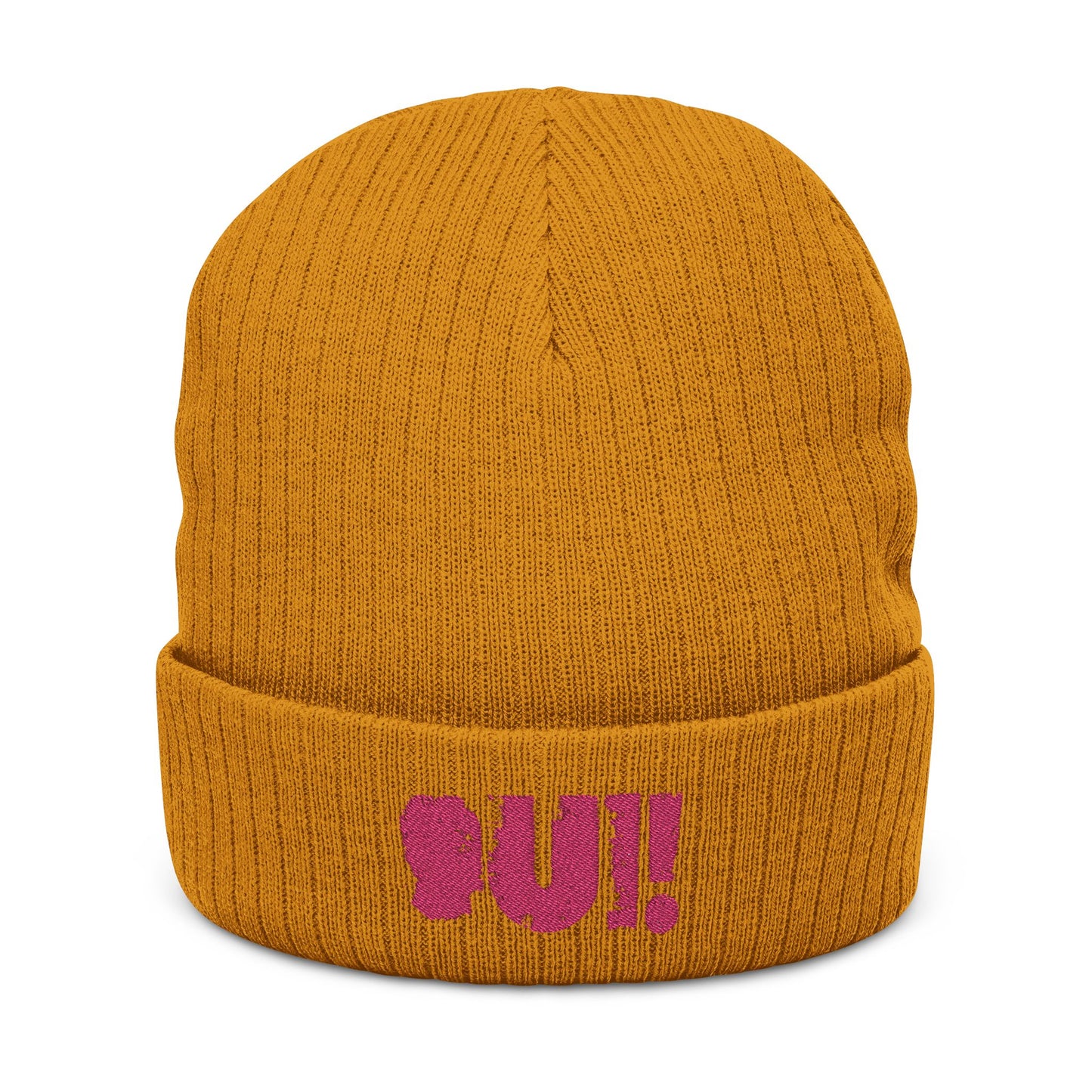 Trendy Ribbed Knit Beanie with 'Qui!' Embroidery – Stylish Winter Accessory for All Seasons