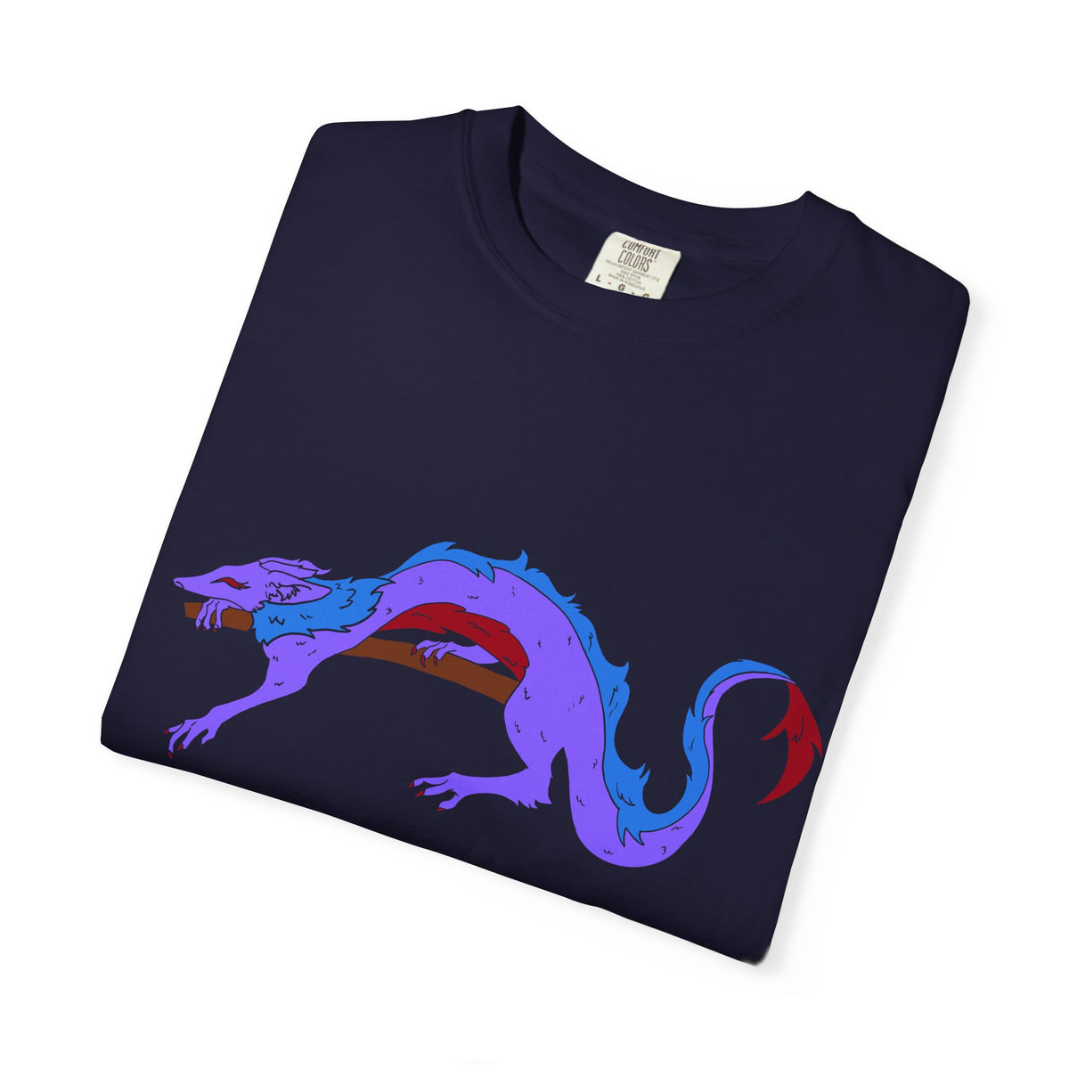 Fierce Dragon Graphic T-Shirt — Original art by Olivia Lagerlof with Tiny Back Shiba Accent