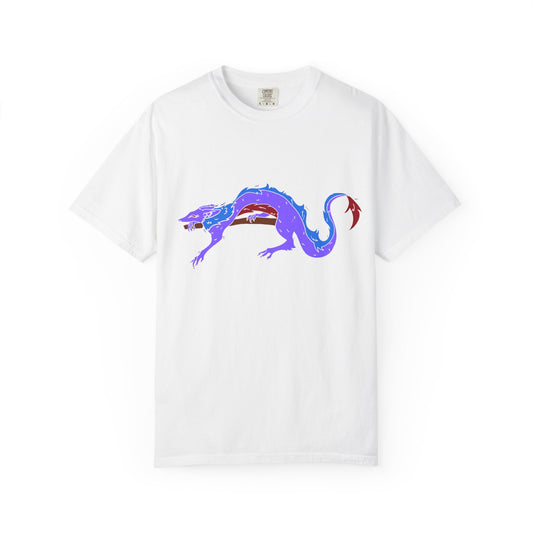 Fierce Dragon Graphic T-Shirt — Original art by Olivia Lagerlof with Tiny Back Shiba Accent