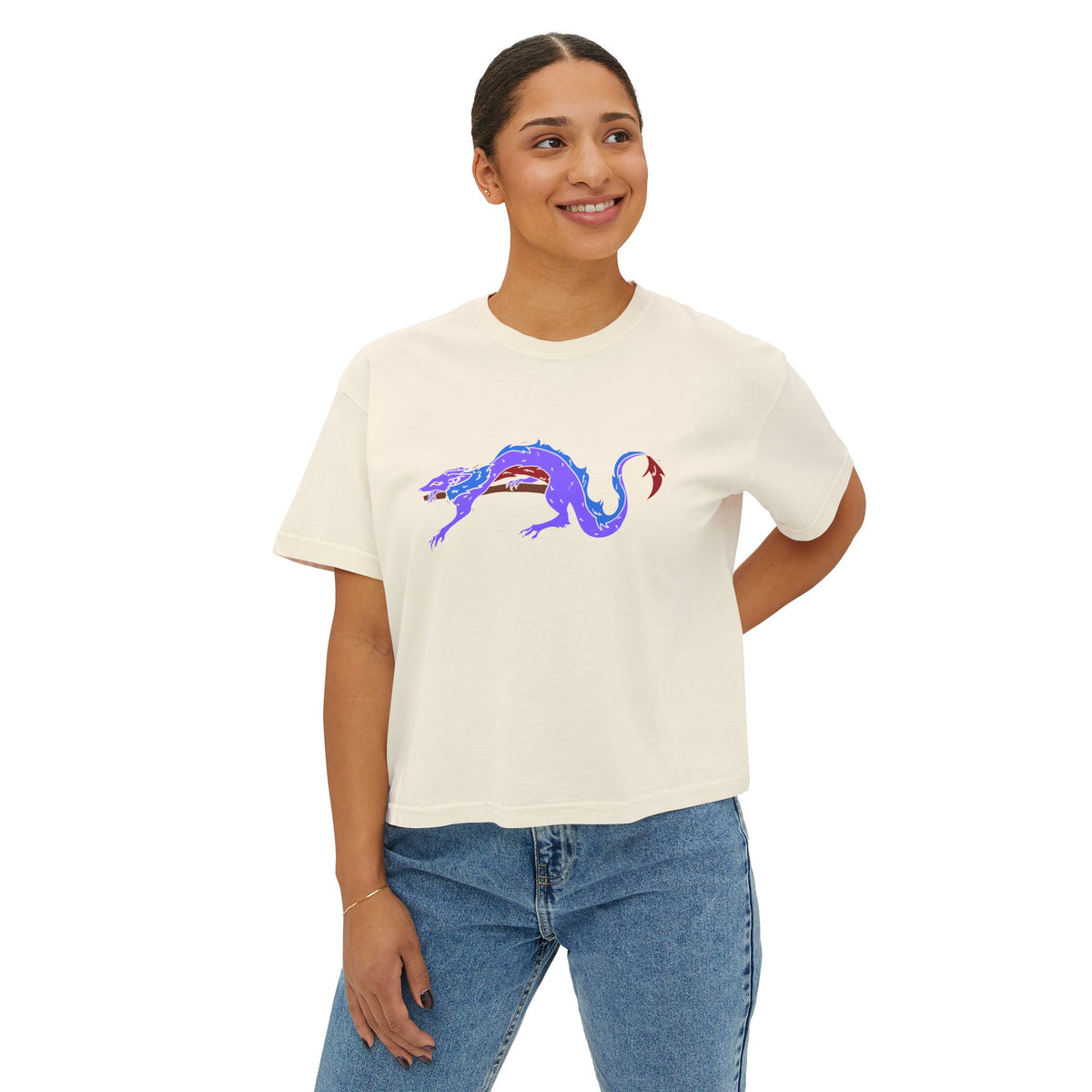 Boxy Tee Fierce Dragon original art by Olivia Lagerlof