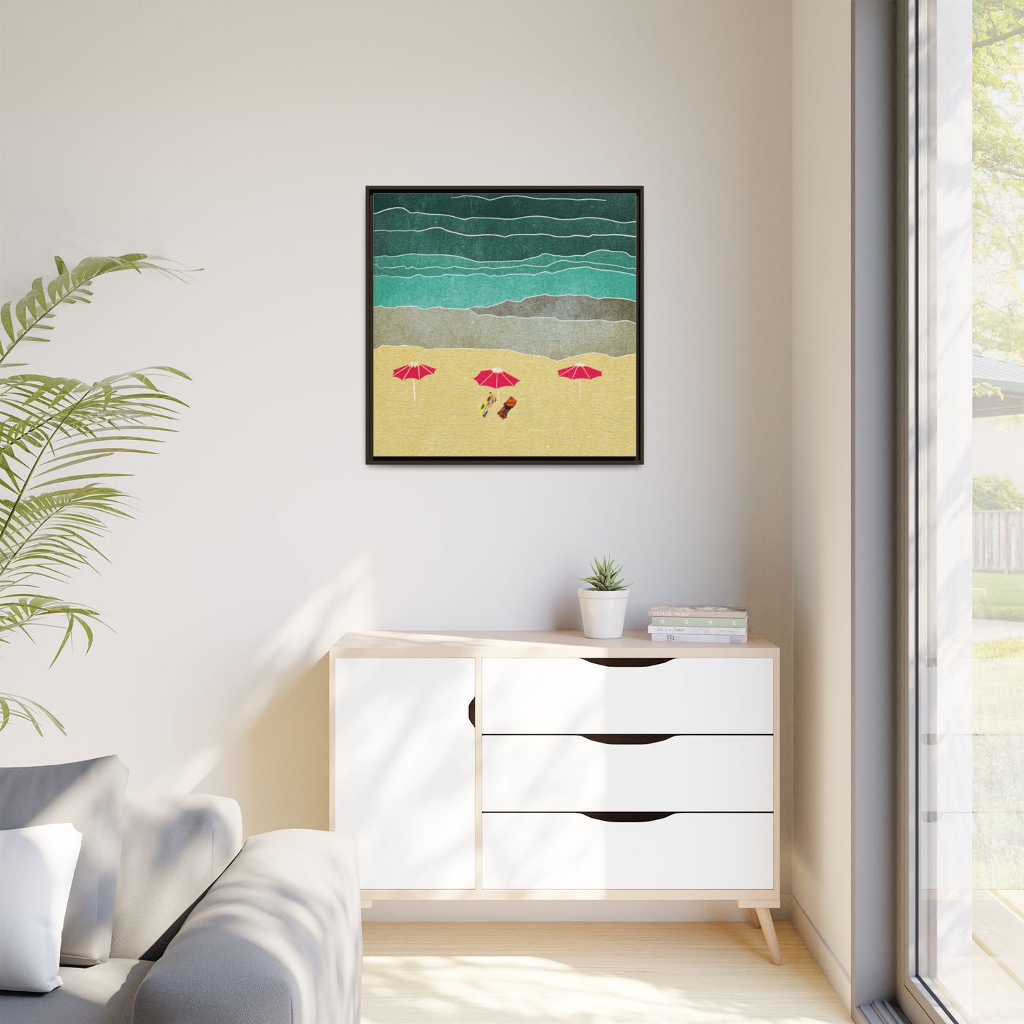 Wall Art Canvas- Seaside Vacation wth red umbrellas