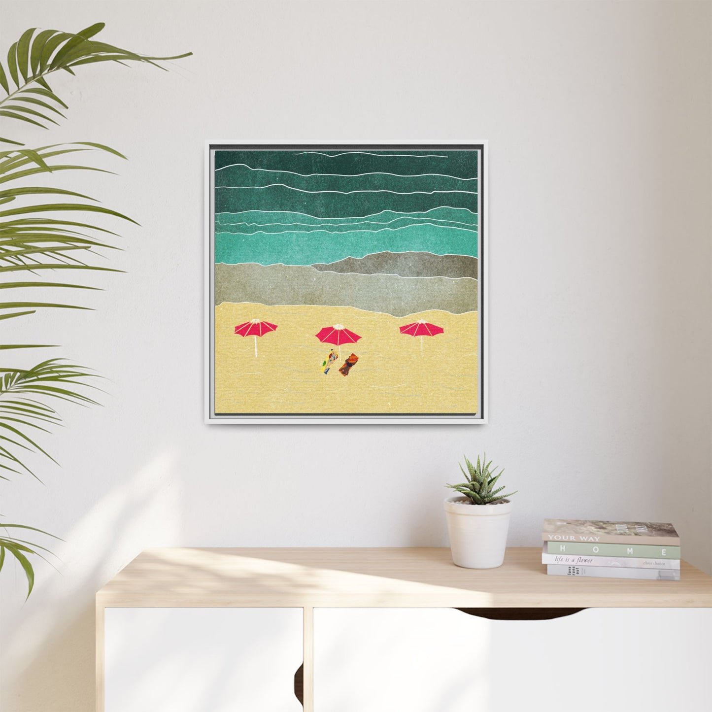 Wall Art Canvas- Seaside Vacation wth red umbrellas