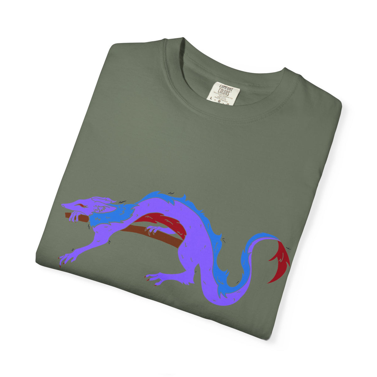 Fierce Dragon Graphic T-Shirt — Original art by Olivia Lagerlof with Tiny Back Shiba Accent