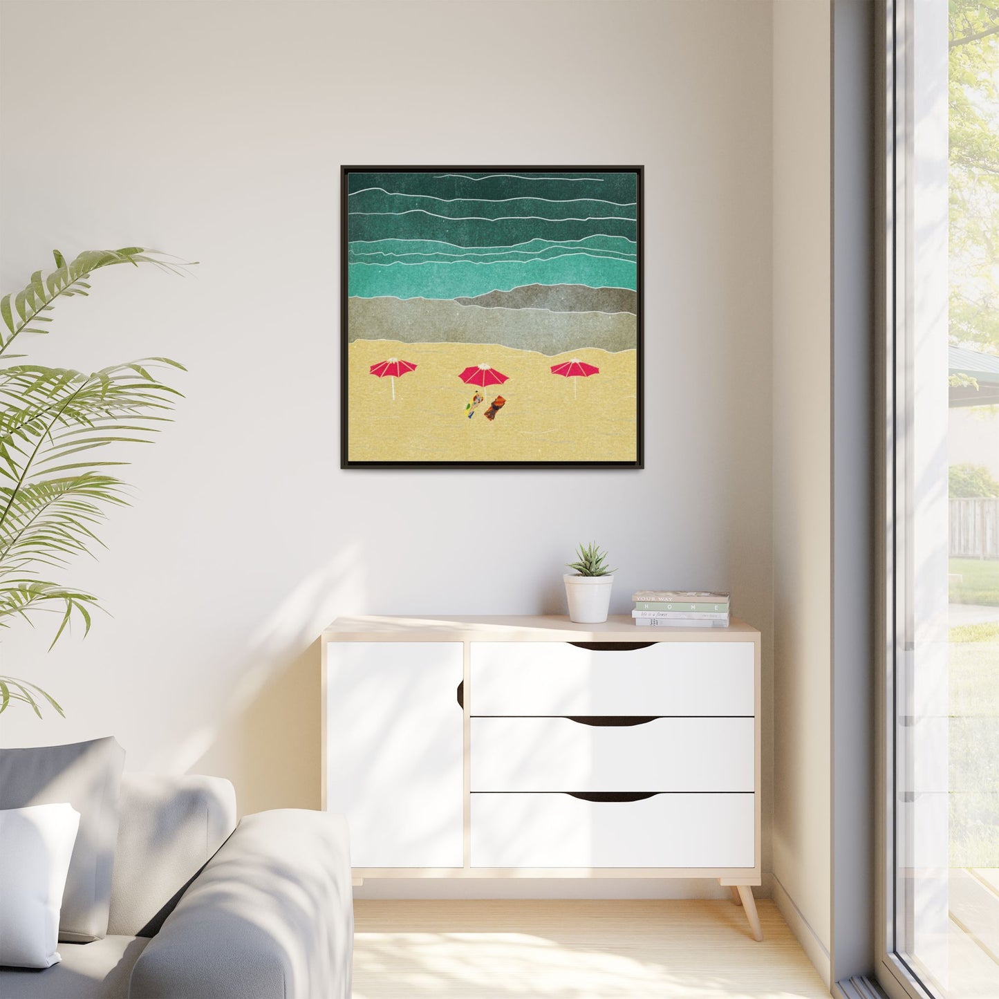 Wall Art Canvas- Seaside Vacation wth red umbrellas