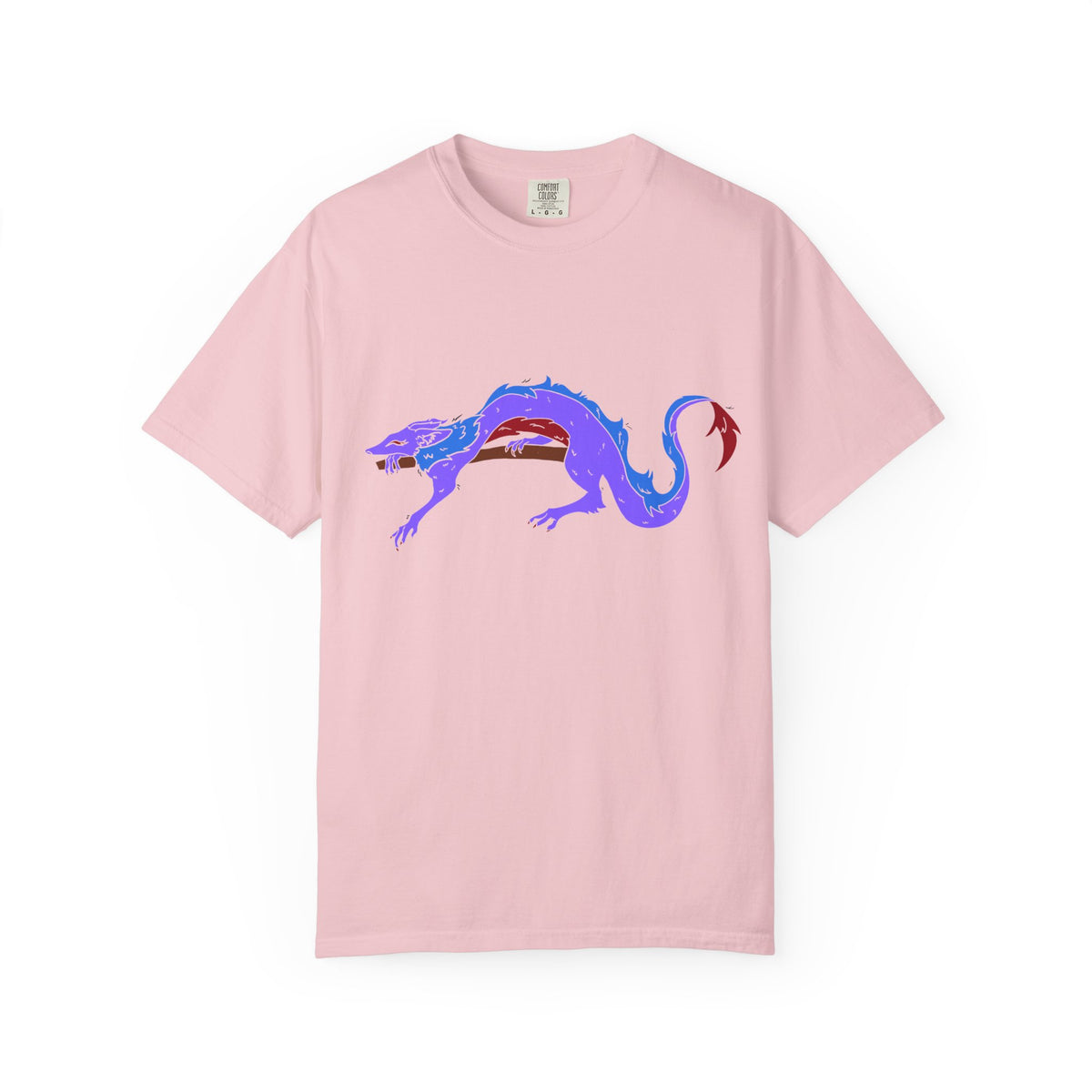 Fierce Dragon Graphic T-Shirt — Original art by Olivia Lagerlof with Tiny Back Shiba Accent