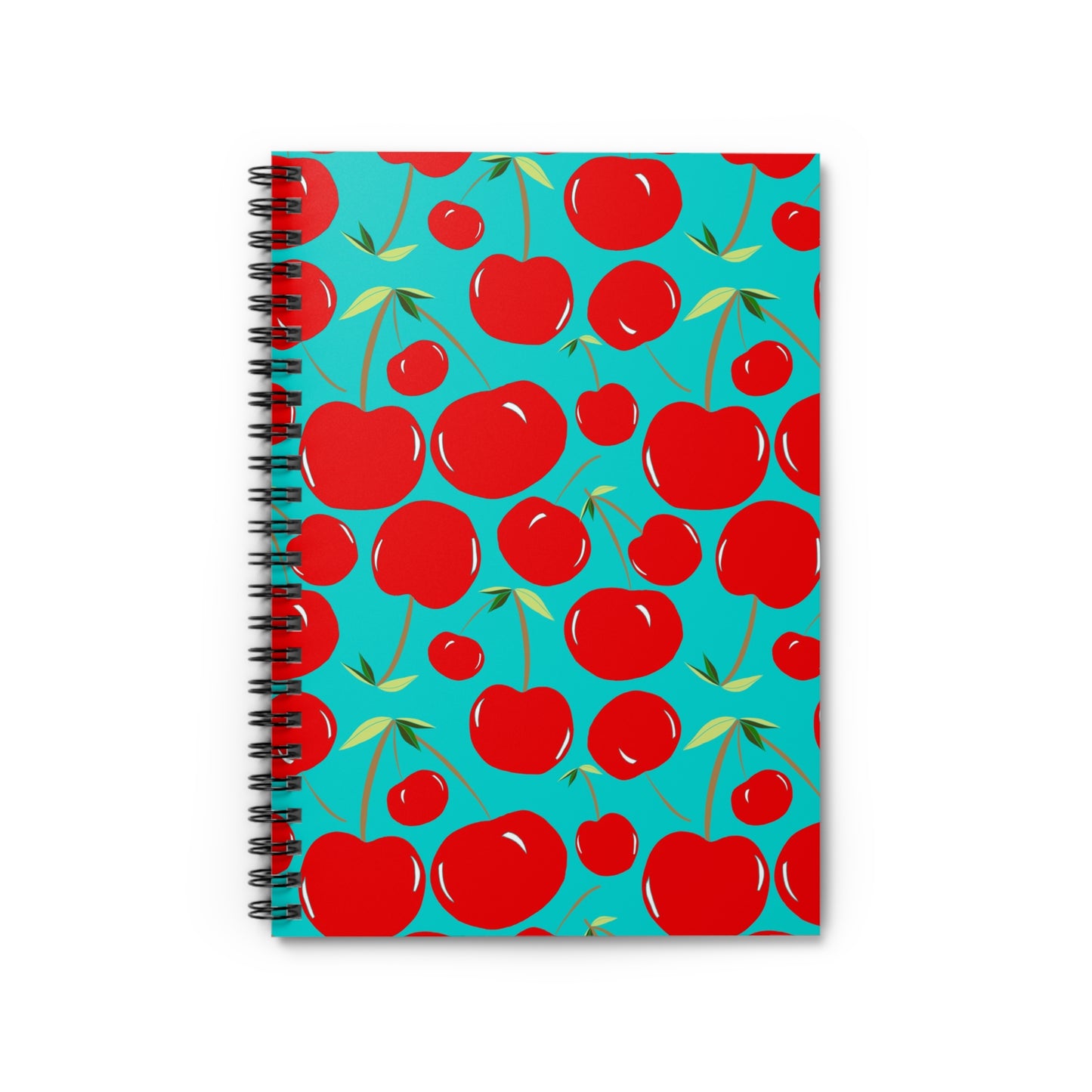 Spiral Notebook - Cherries on Cyan Ruled Line