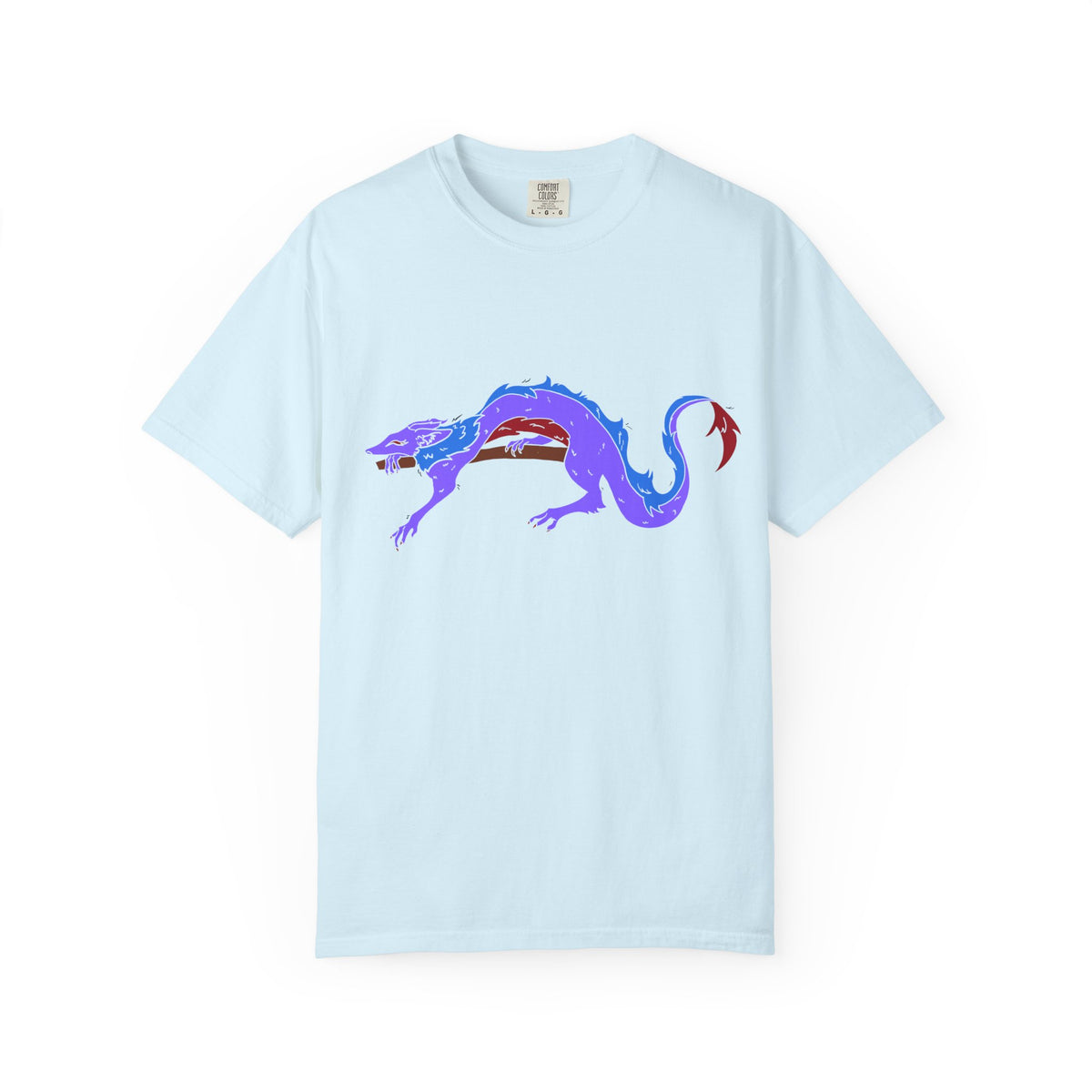 Fierce Dragon Graphic T-Shirt — Original art by Olivia Lagerlof with Tiny Back Shiba Accent