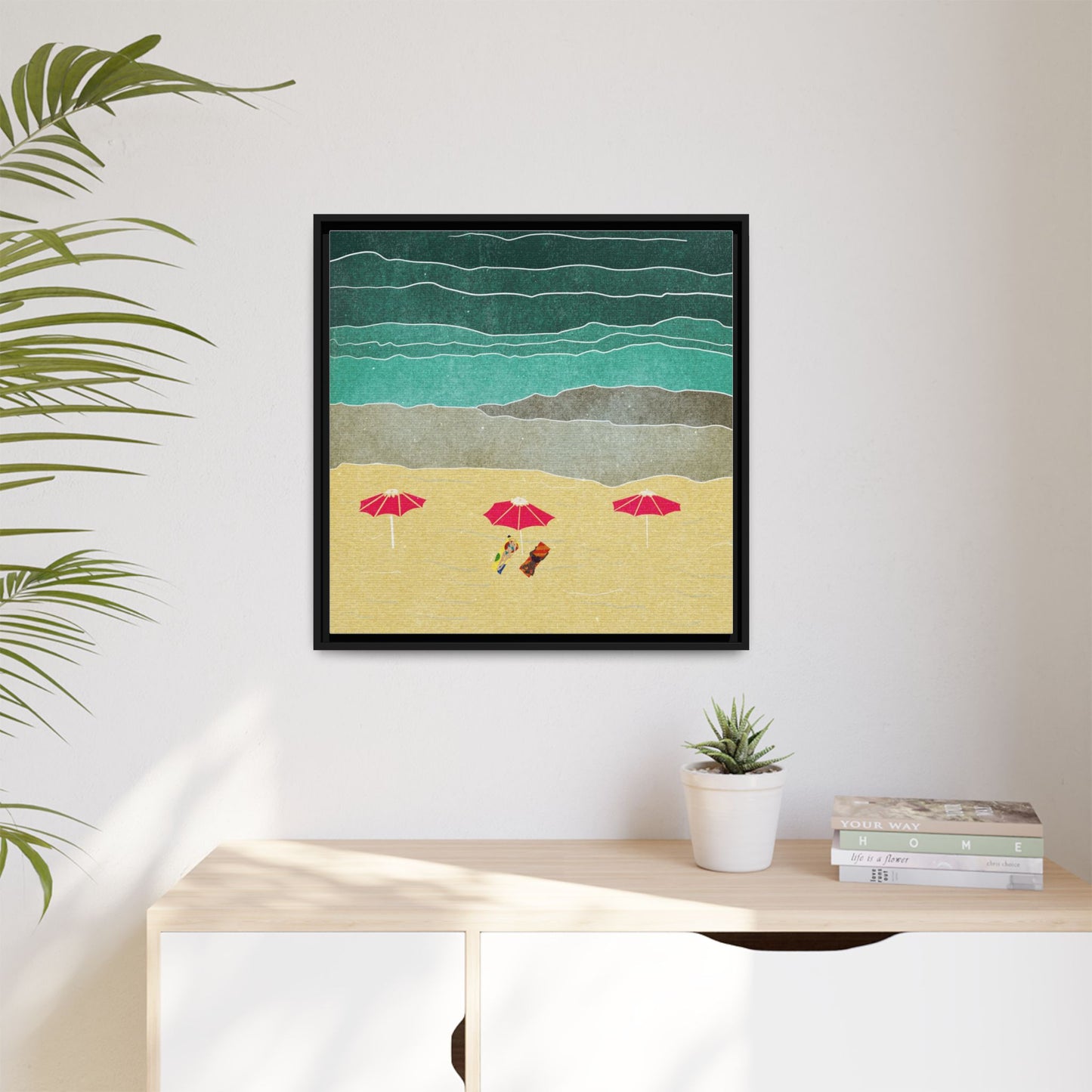 Wall Art Canvas- Seaside Vacation wth red umbrellas