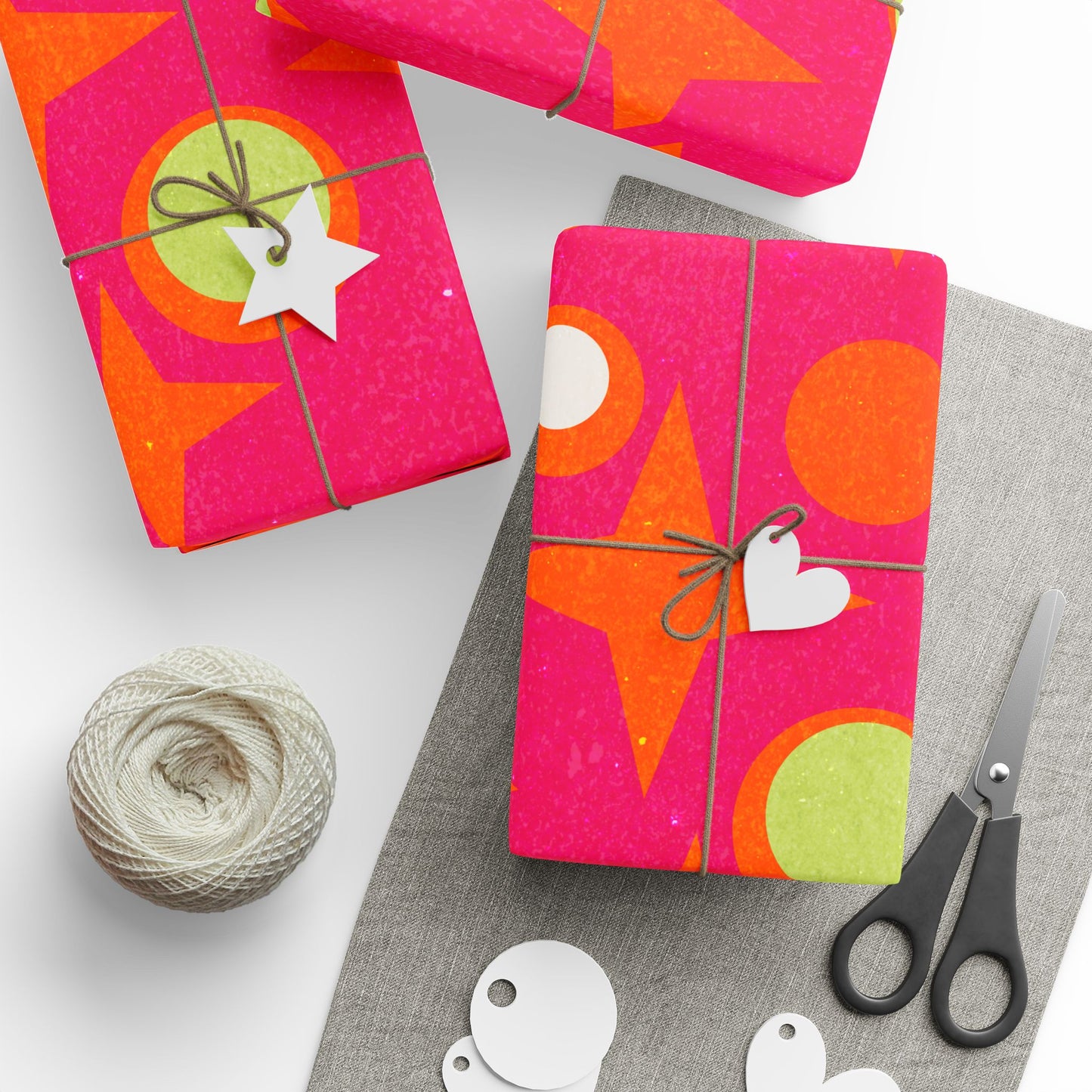 Gift Wrap Papers - Mid-Century Stars and Cocktail Olive Design - Magenta