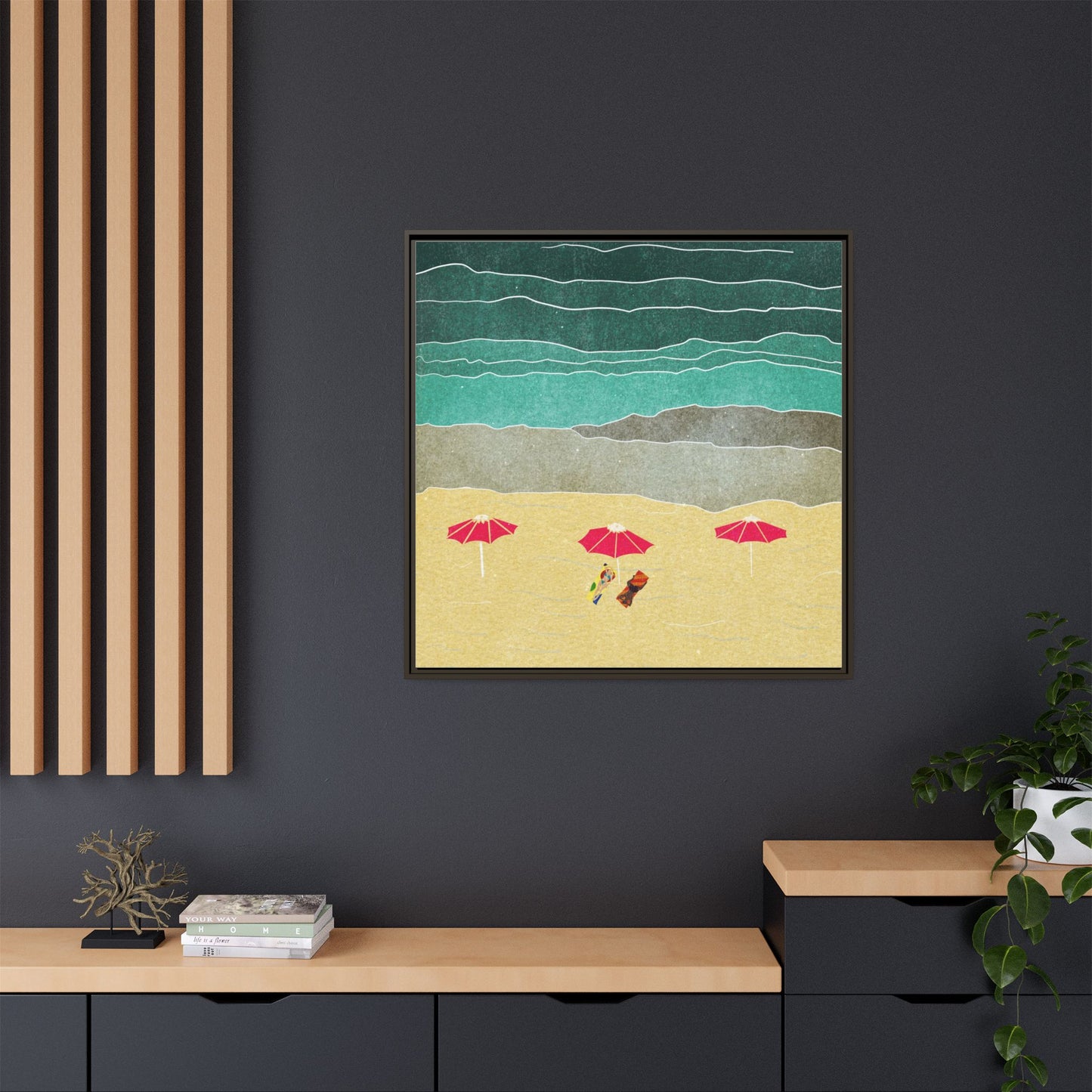 Wall Art Canvas- Seaside Vacation wth red umbrellas