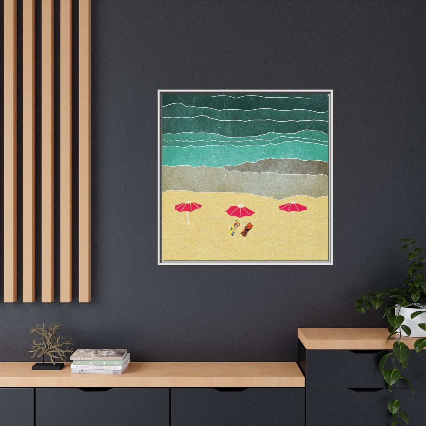 Wall Art Canvas- Seaside Vacation wth red umbrellas