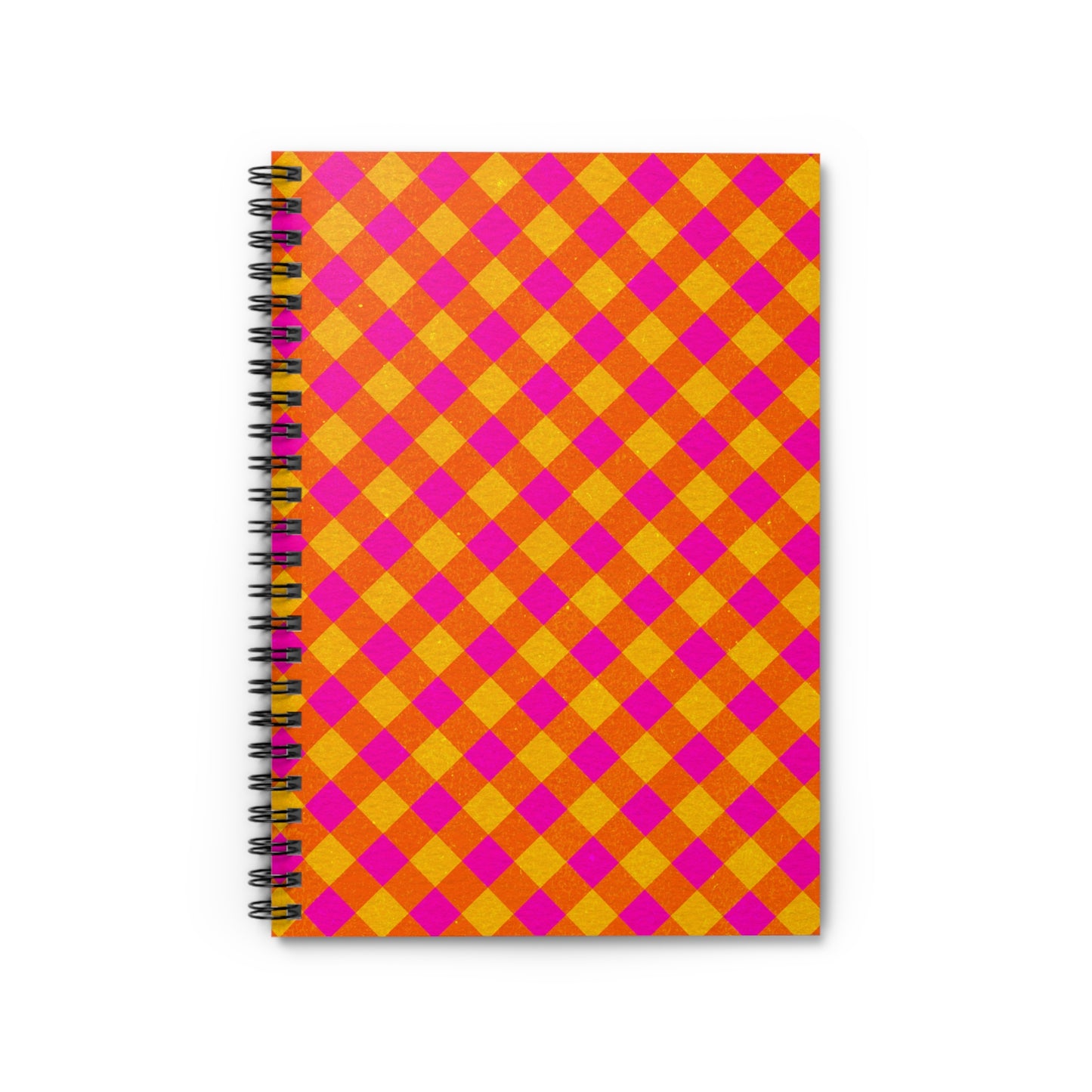 Spiral Notebook - Orange and Pink Gingham Design