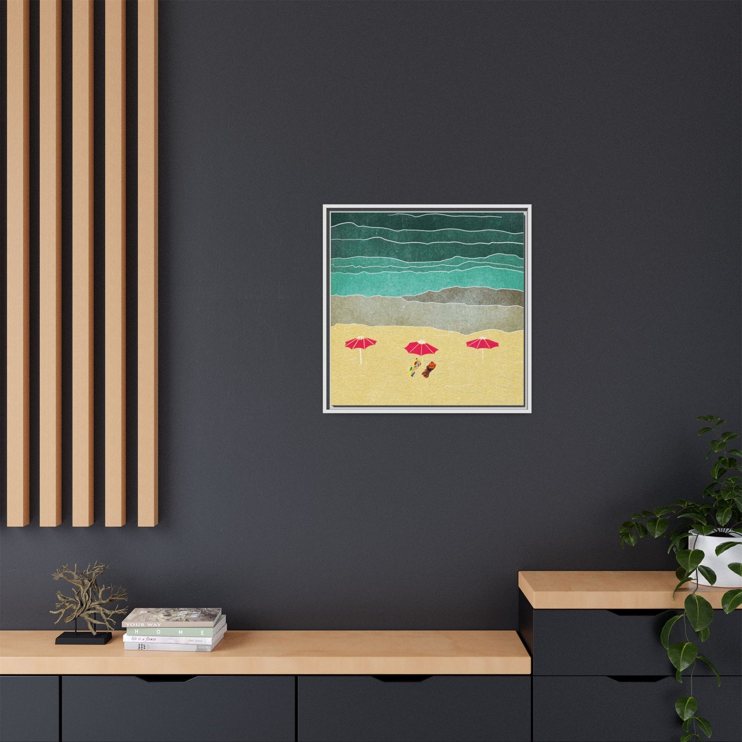 Wall Art Canvas- Seaside Vacation wth red umbrellas