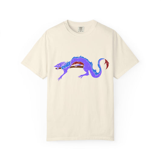 Fierce Dragon Graphic T-Shirt — Original art by Olivia Lagerlof with Tiny Back Shiba Accent