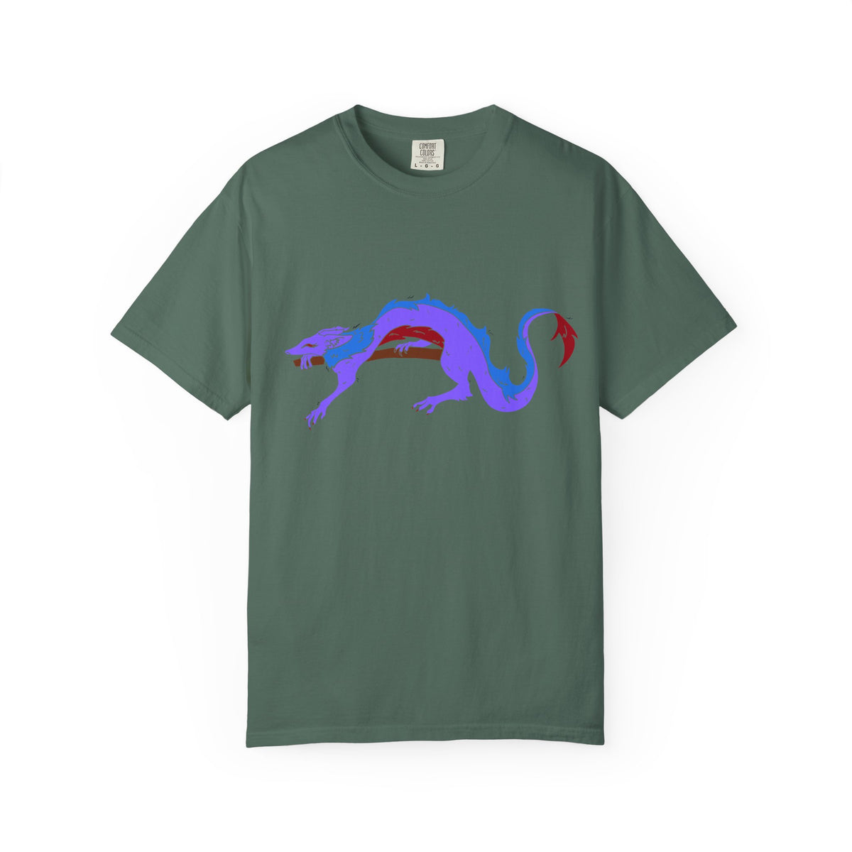 Fierce Dragon Graphic T-Shirt — Original art by Olivia Lagerlof with Tiny Back Shiba Accent