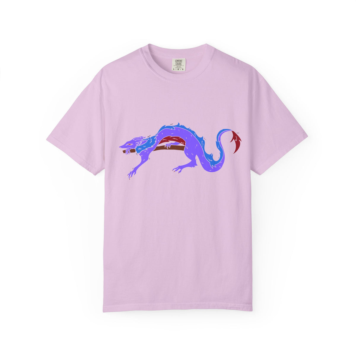 Fierce Dragon Graphic T-Shirt — Original art by Olivia Lagerlof with Tiny Back Shiba Accent