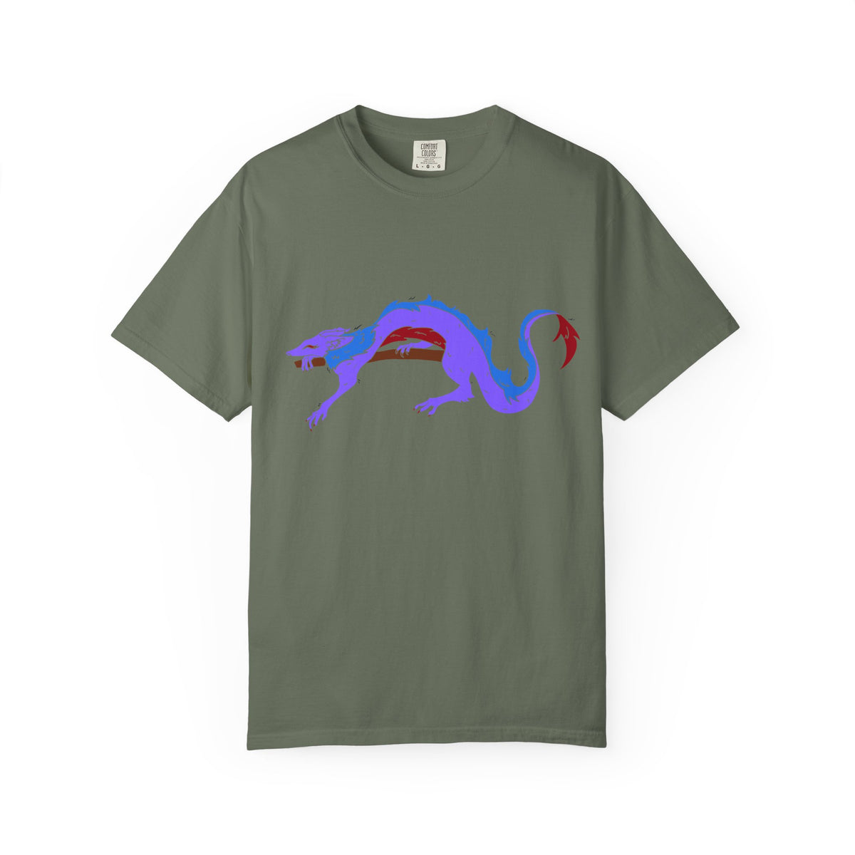 Fierce Dragon Graphic T-Shirt — Original art by Olivia Lagerlof with Tiny Back Shiba Accent