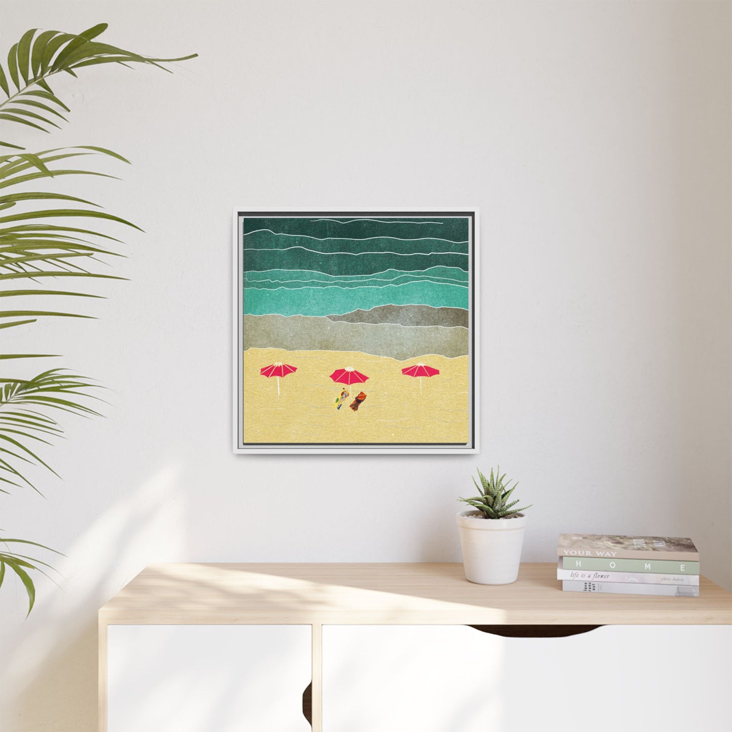 Wall Art Canvas- Seaside Vacation wth red umbrellas