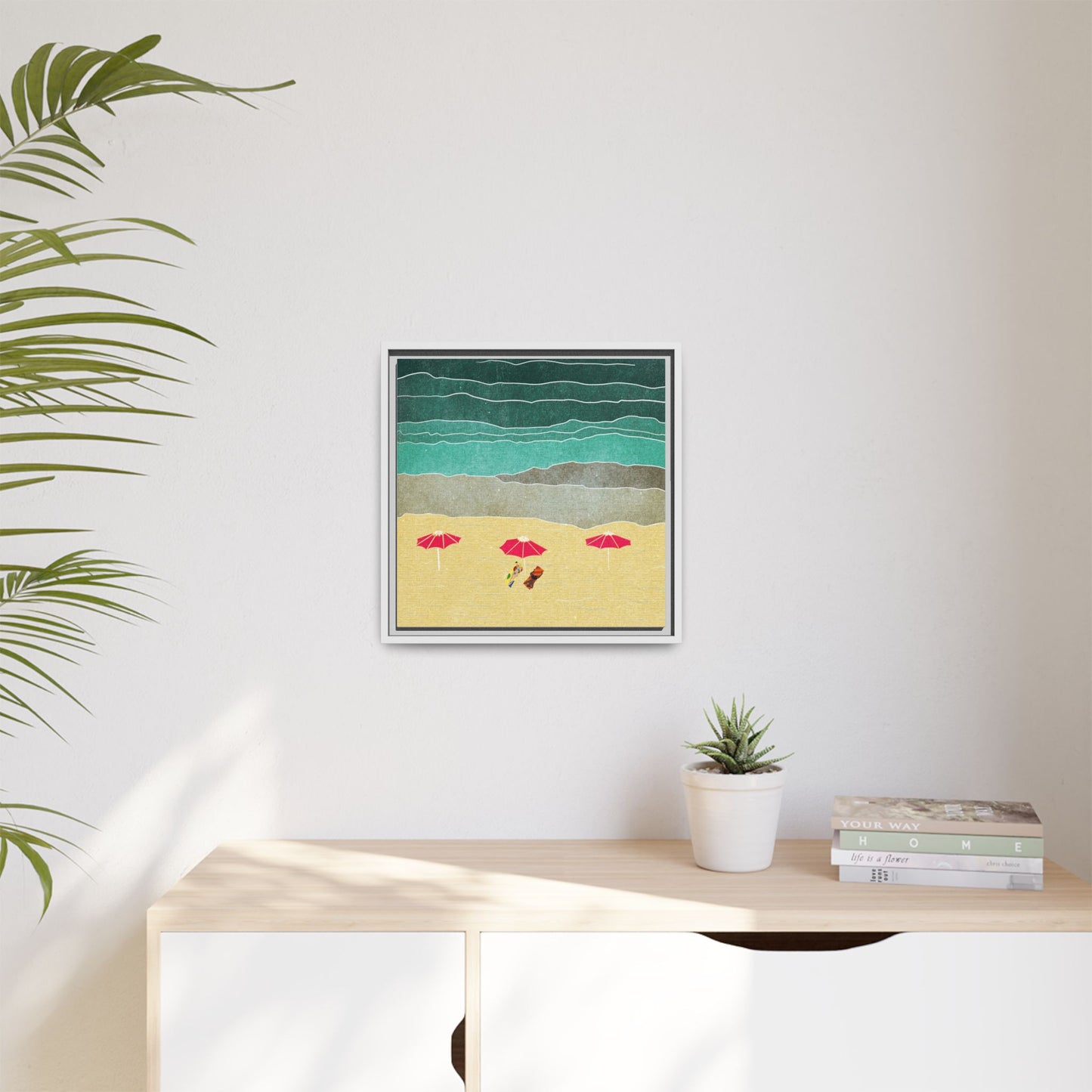 Wall Art Canvas- Seaside Vacation wth red umbrellas