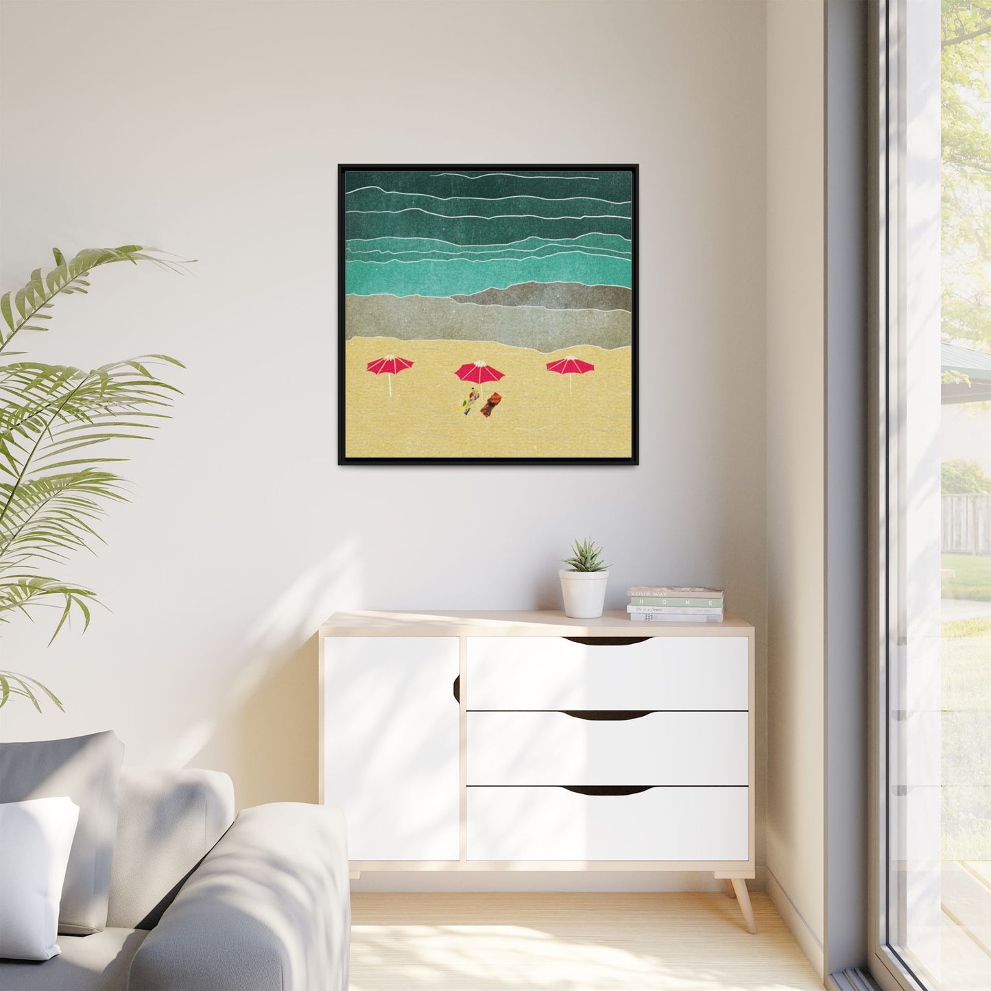 Wall Art Canvas- Seaside Vacation wth red umbrellas