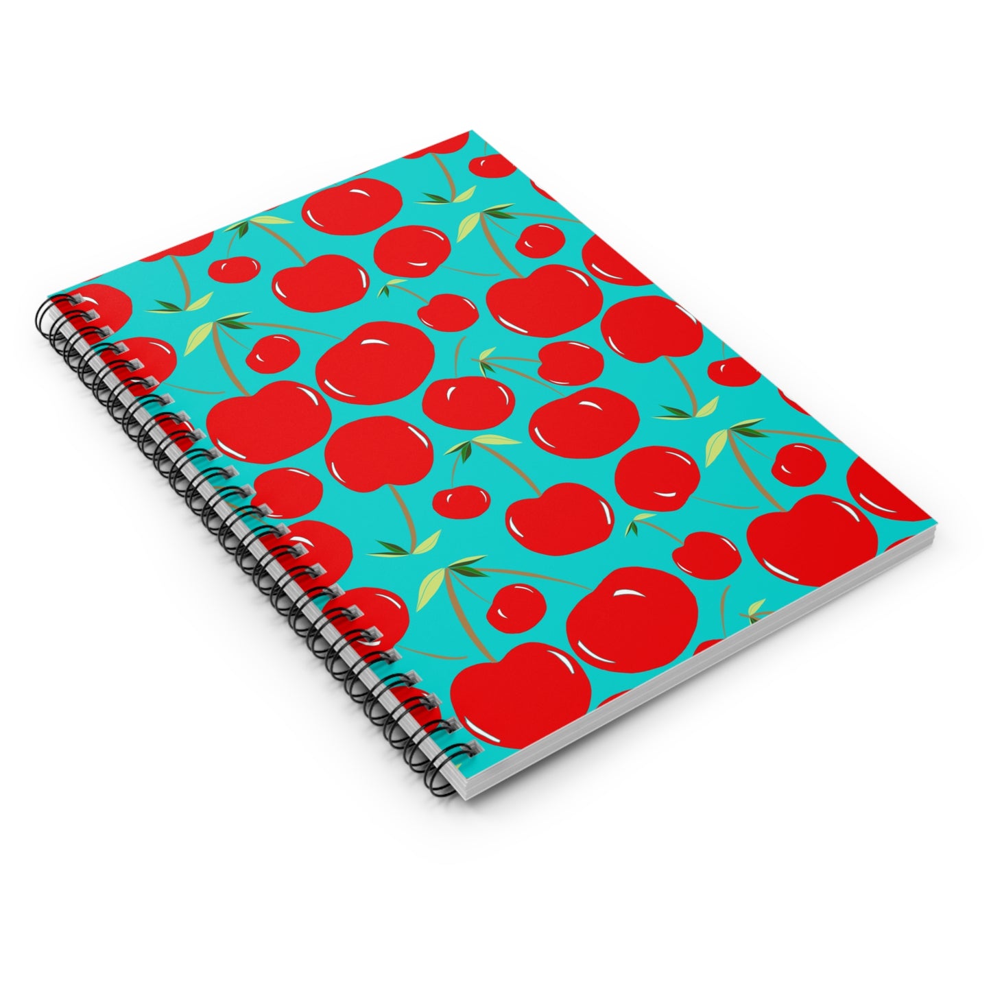 Spiral Notebook - Cherries on Cyan Ruled Line