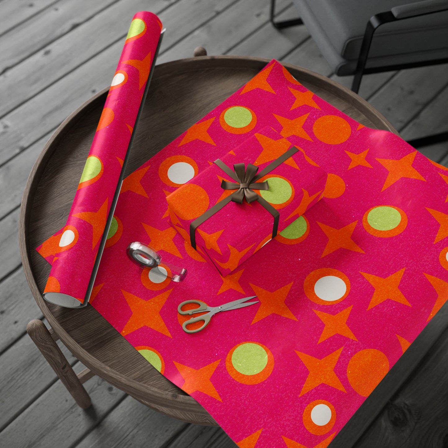 Copy of Gift Wrap Papers - Mid-Century Stars and Cocktail Olive Design - Magenta