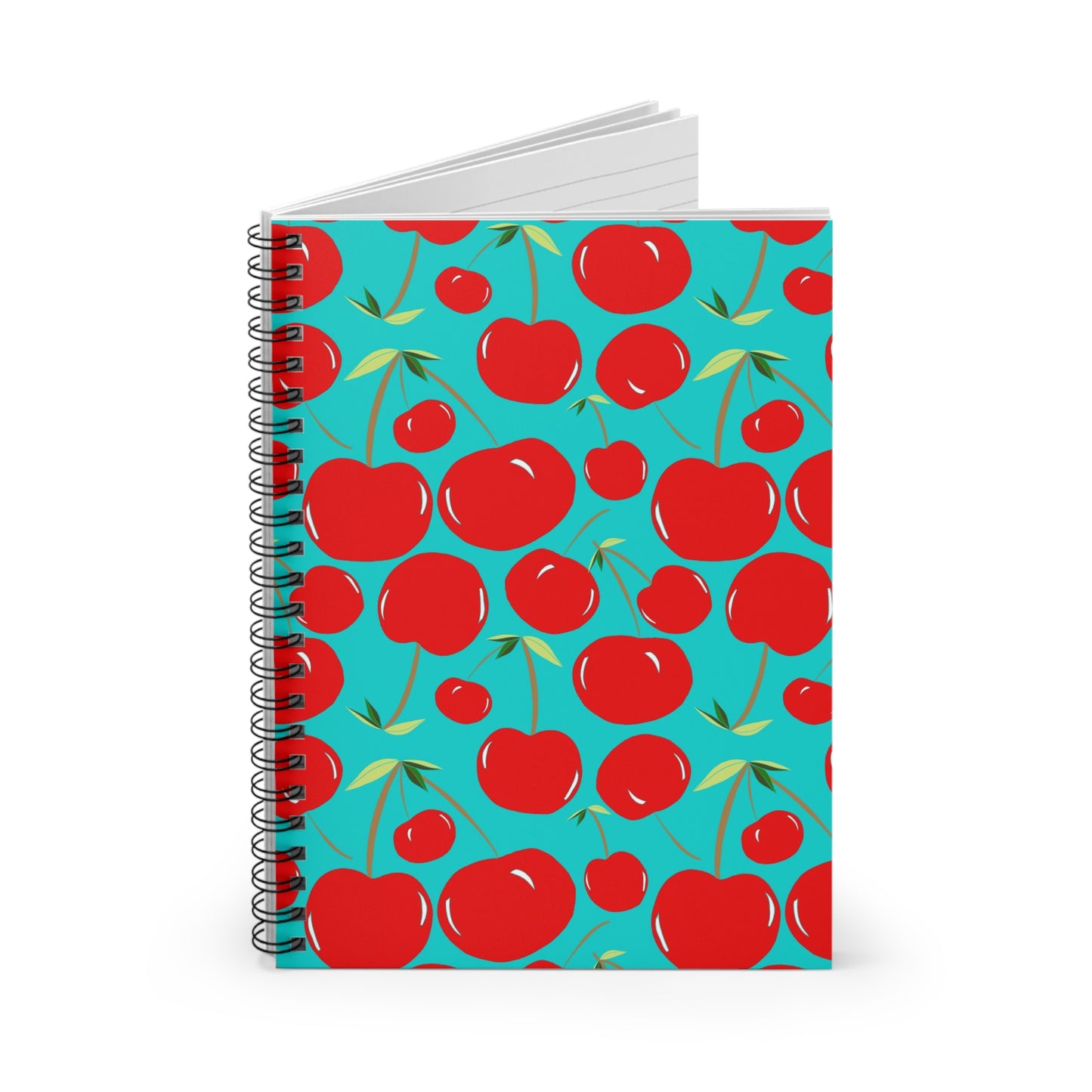 Spiral Notebook - Cherries on Cyan Ruled Line