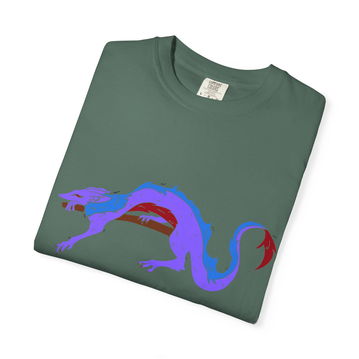 Fierce Dragon Graphic T-Shirt — Original art by Olivia Lagerlof with Tiny Back Shiba Accent