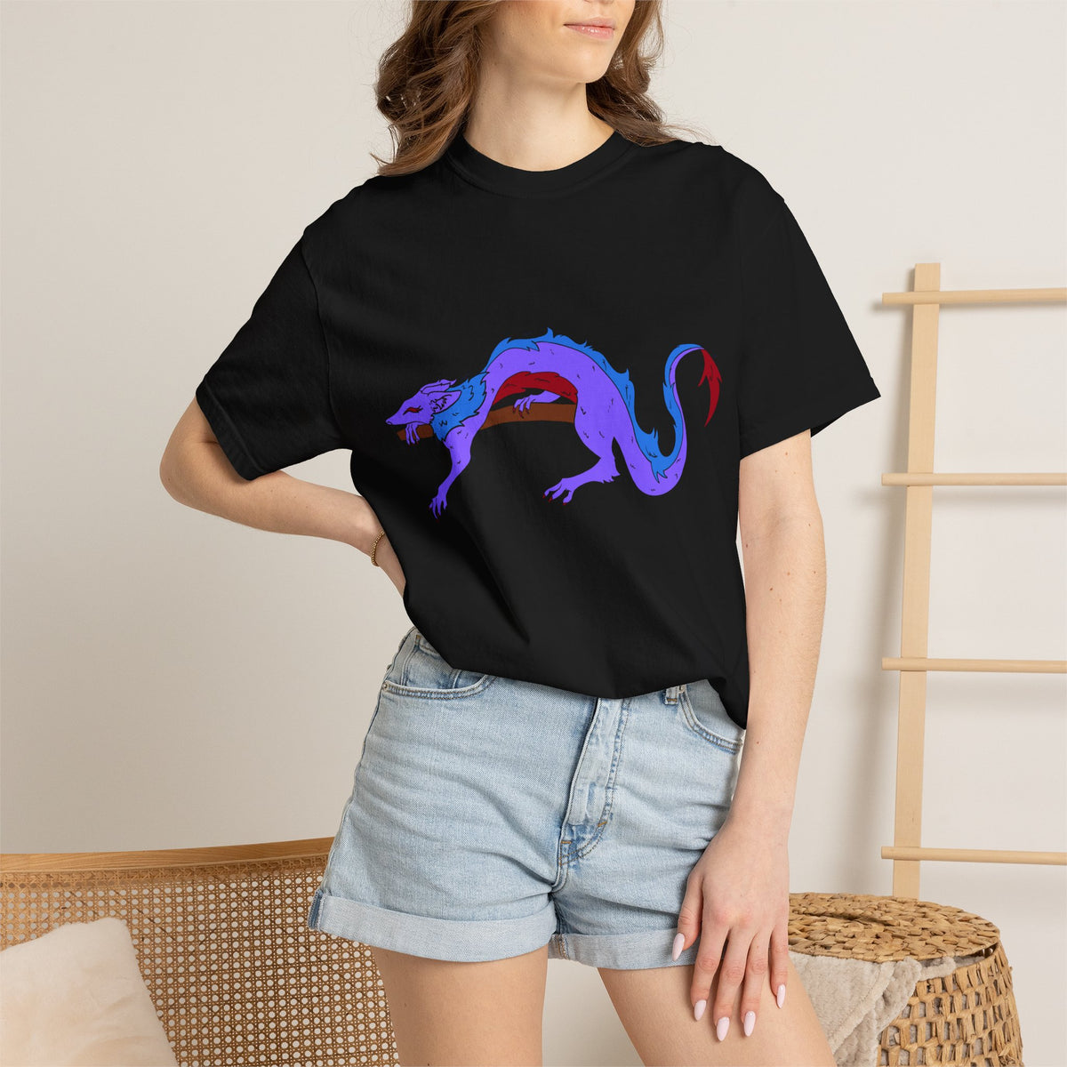 Fierce Dragon Graphic T-Shirt — Original art by Olivia Lagerlof with Tiny Back Shiba Accent