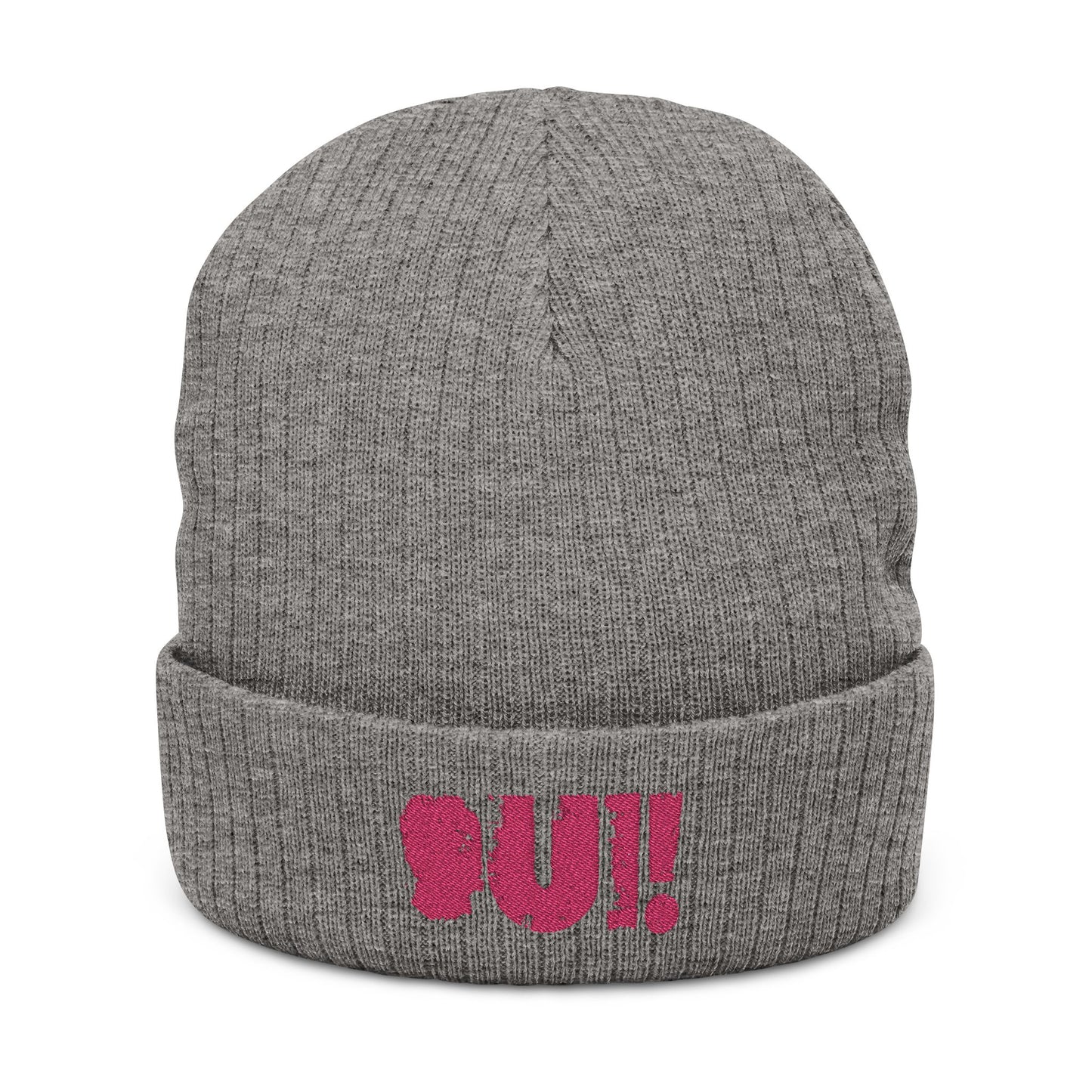 Trendy Ribbed Knit Beanie with 'Qui!' Embroidery – Stylish Winter Accessory for All Seasons