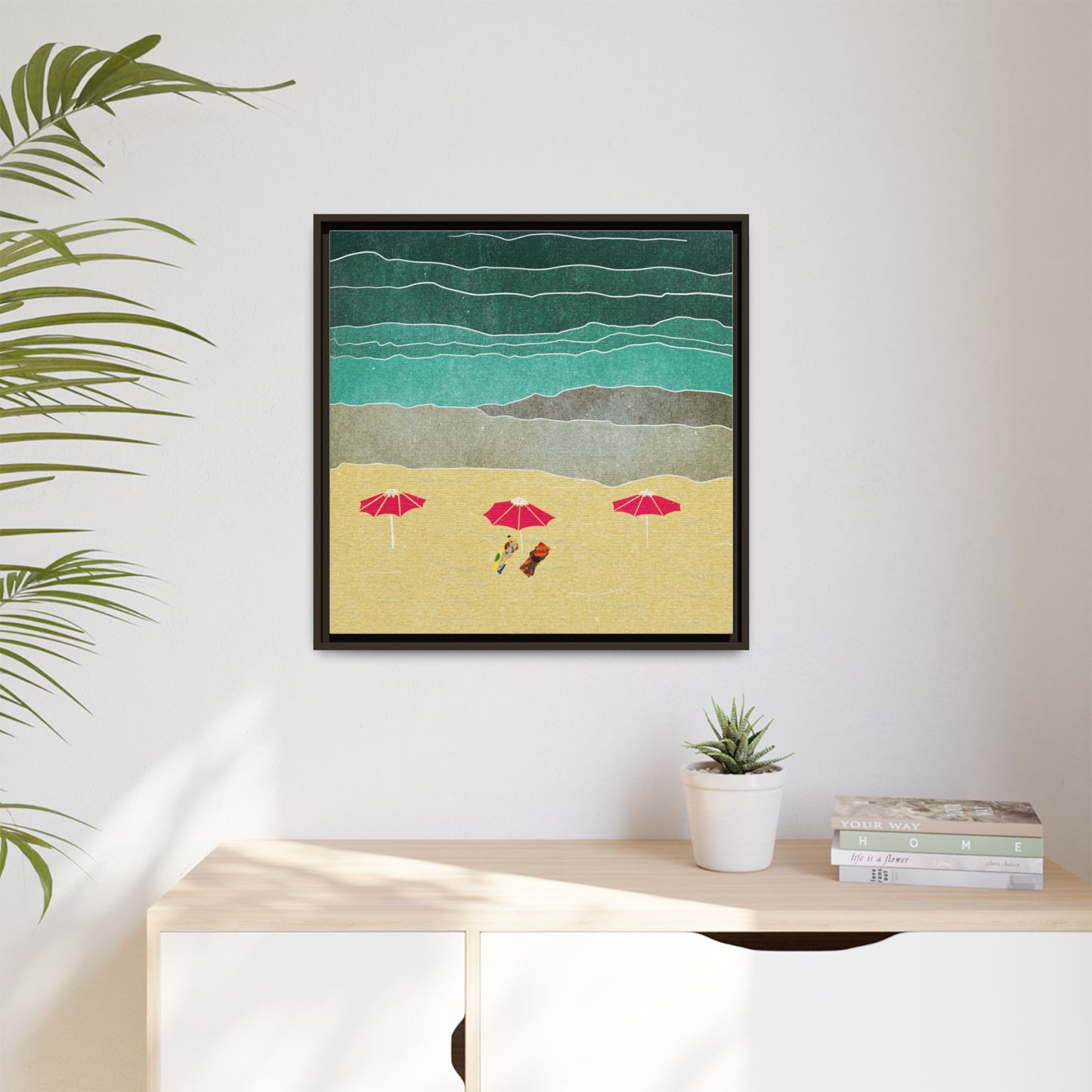 Wall Art Canvas- Seaside Vacation wth red umbrellas