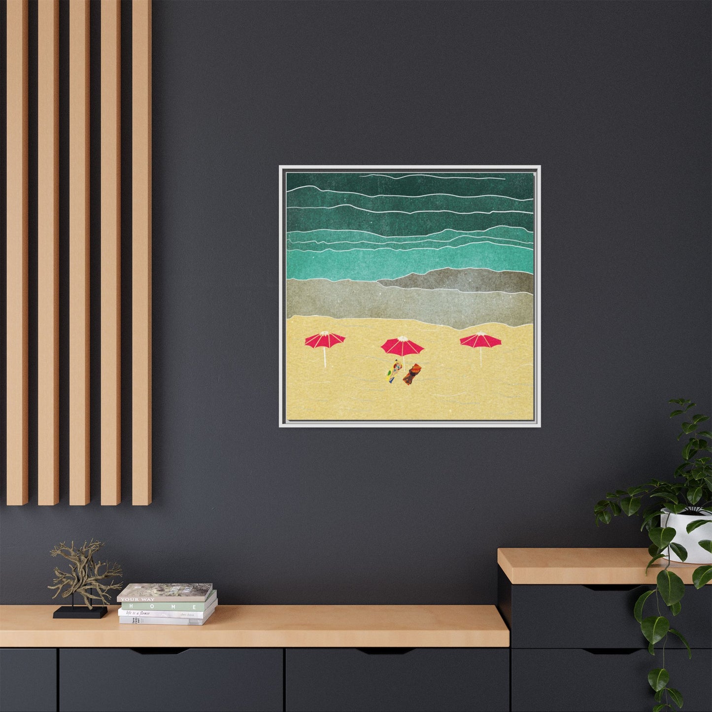 Wall Art Canvas- Seaside Vacation wth red umbrellas