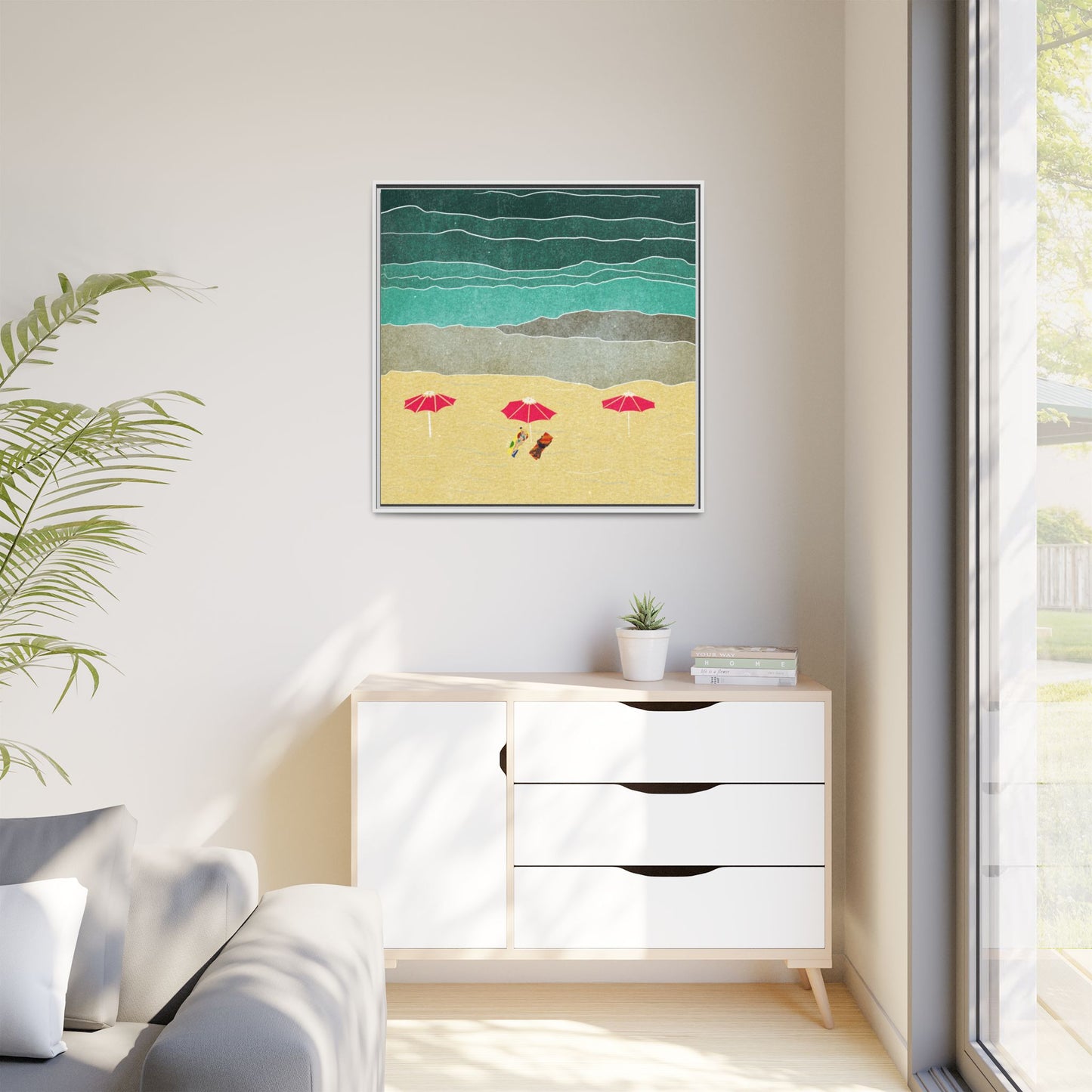 Wall Art Canvas- Seaside Vacation wth red umbrellas