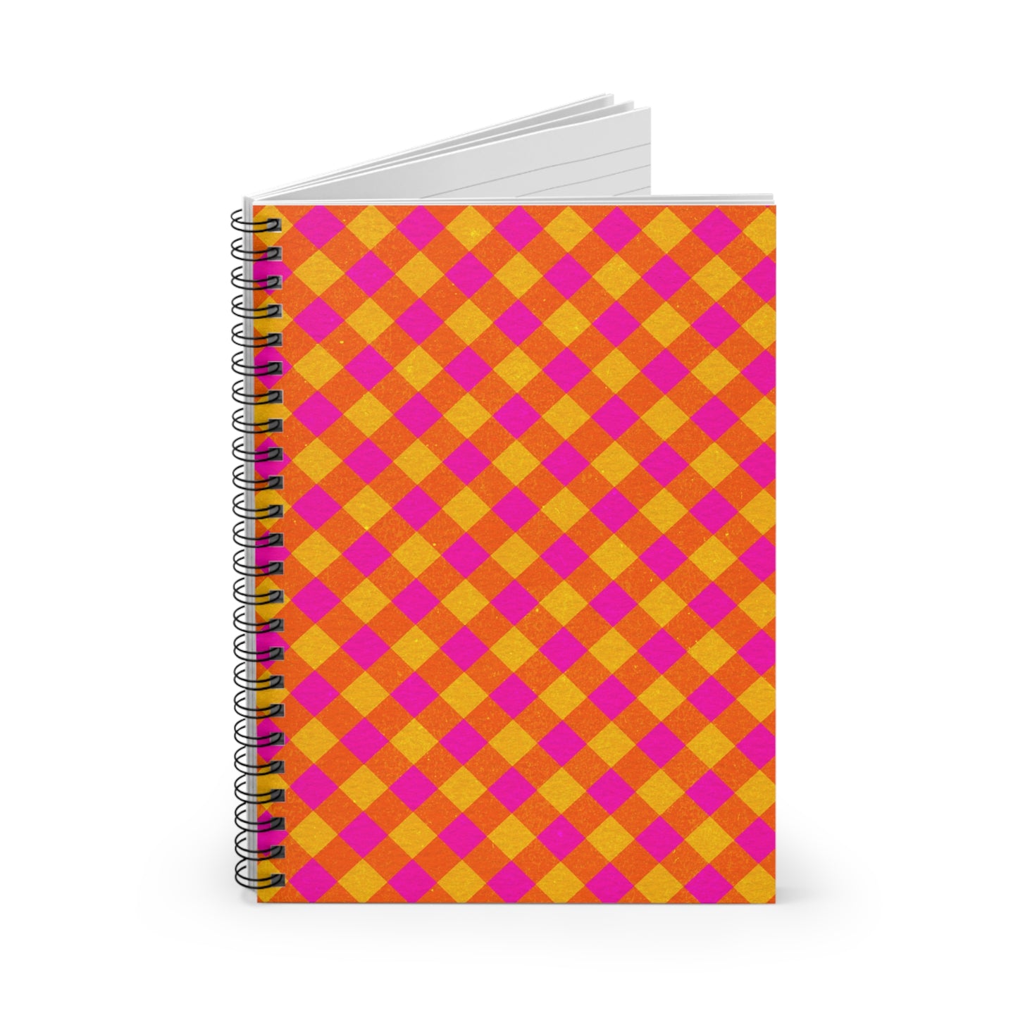 Spiral Notebook - Orange and Pink Gingham Design