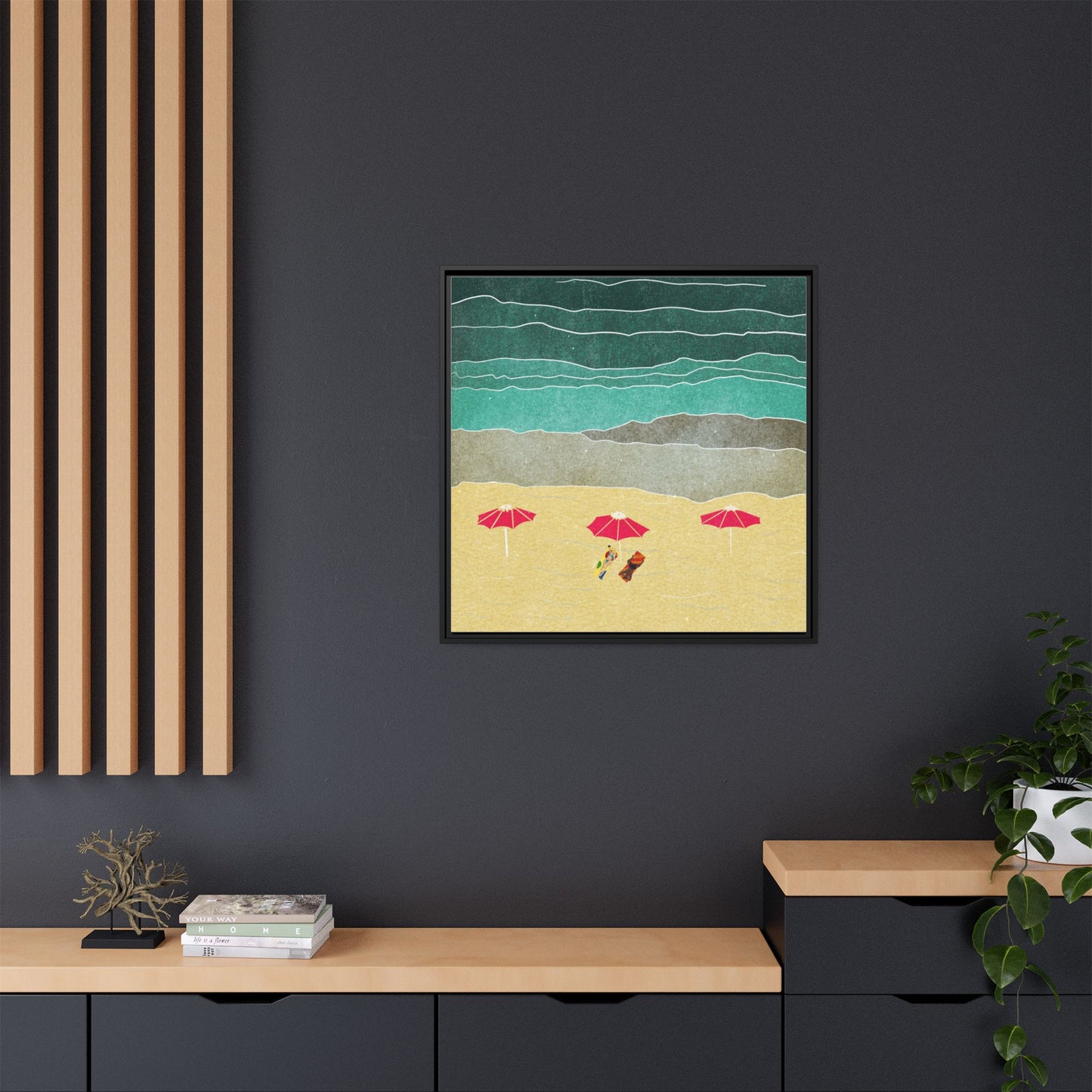 Wall Art Canvas- Seaside Vacation wth red umbrellas